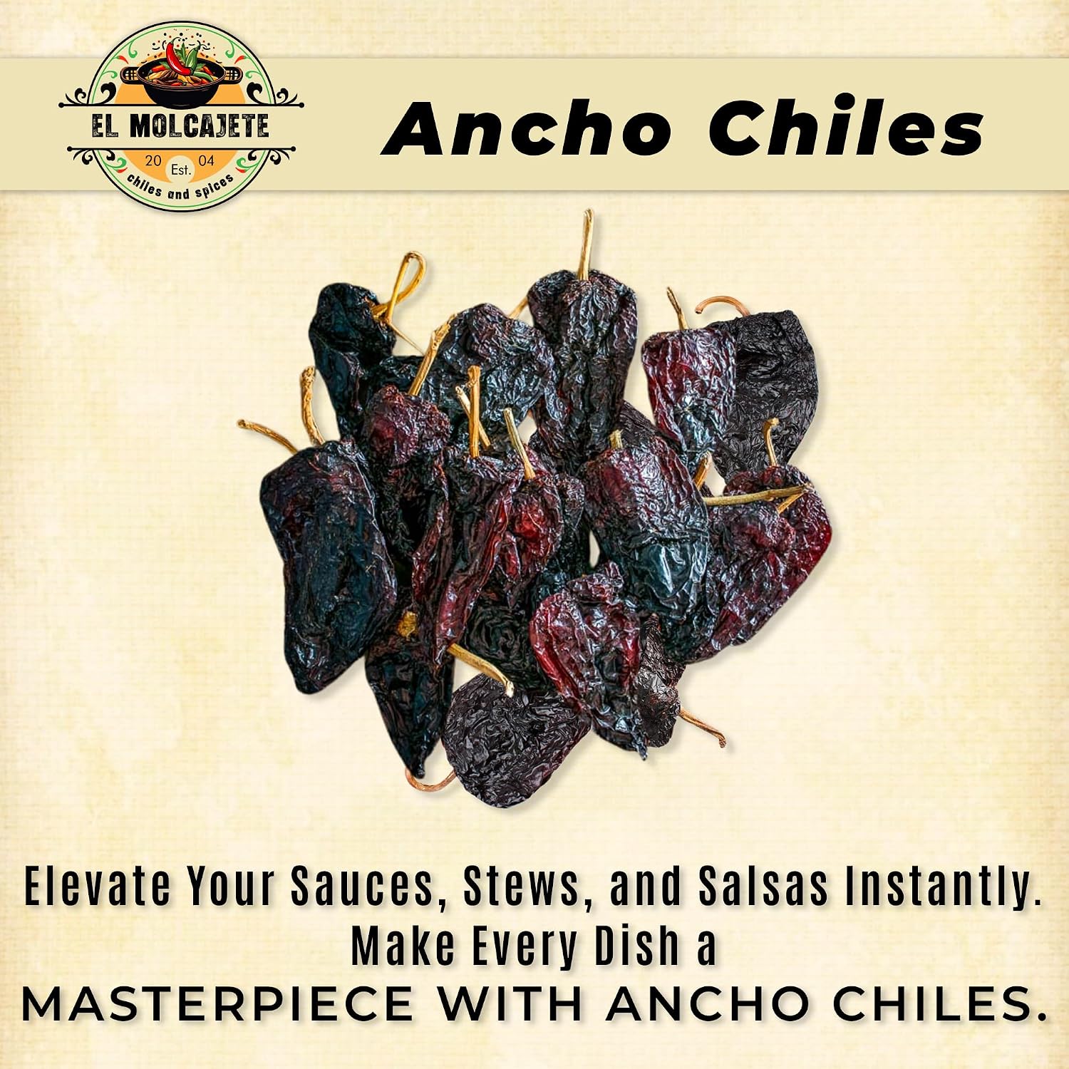 Dried Ancho Chiles 8oz Whole Mild Mexican Chili Peppers Mole Enchiladas | Sweet smoky dried poblano. Rehydrate for birria, tamales, salsa, sauces & stews. All natural. Resealable bag.