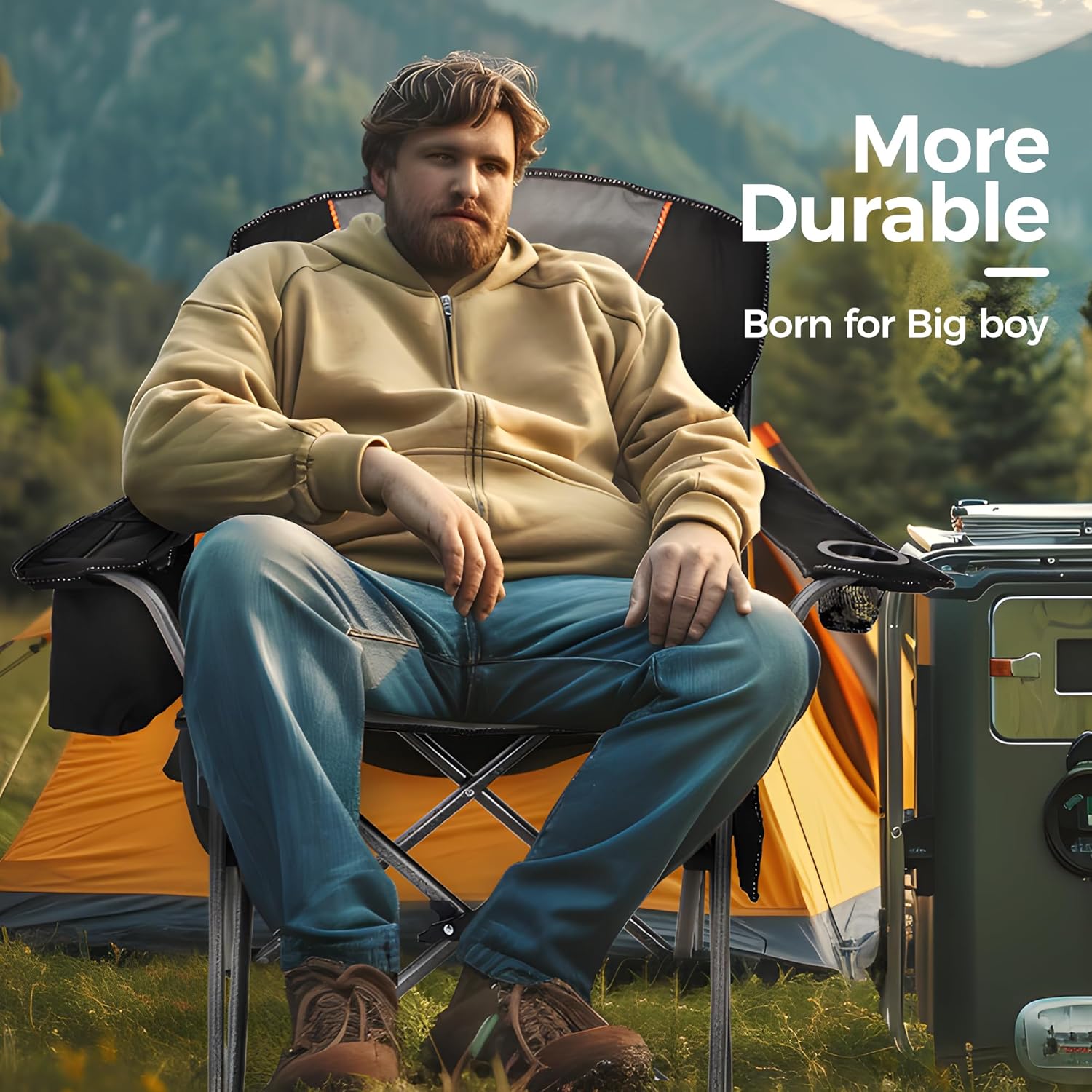 ALPHA CAMP Oversized Fully Padded Camping Chairs with Lumbar Support | Heavy duty 500 LBS, Steel Frame, Sturdy, Durable, Cooler Bag
