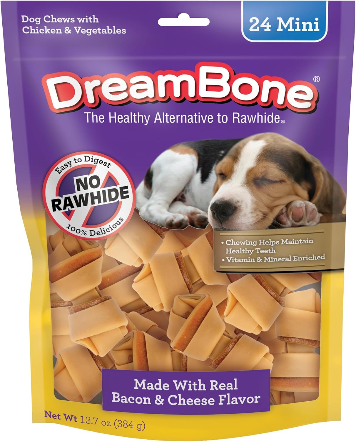 DreamBone Mini Bone Rawhide-Free Dog Treats With Real Protein, 24 Count | Daily Chew, Digests Safely and Completely, Made With Real Protein, Chicken and Veggies, For Adult Dogs