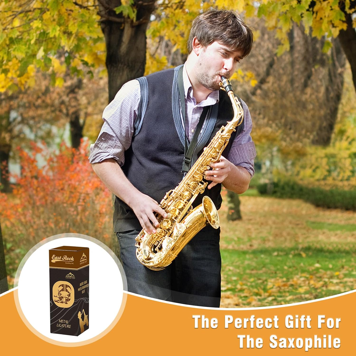 EASTROCK Alto Saxophone Ligature Kit, Metal Ligature for Saxophone Mouthpiece with Plastic Cap, Wind Musical Instruments Accessory for Beginner and Student