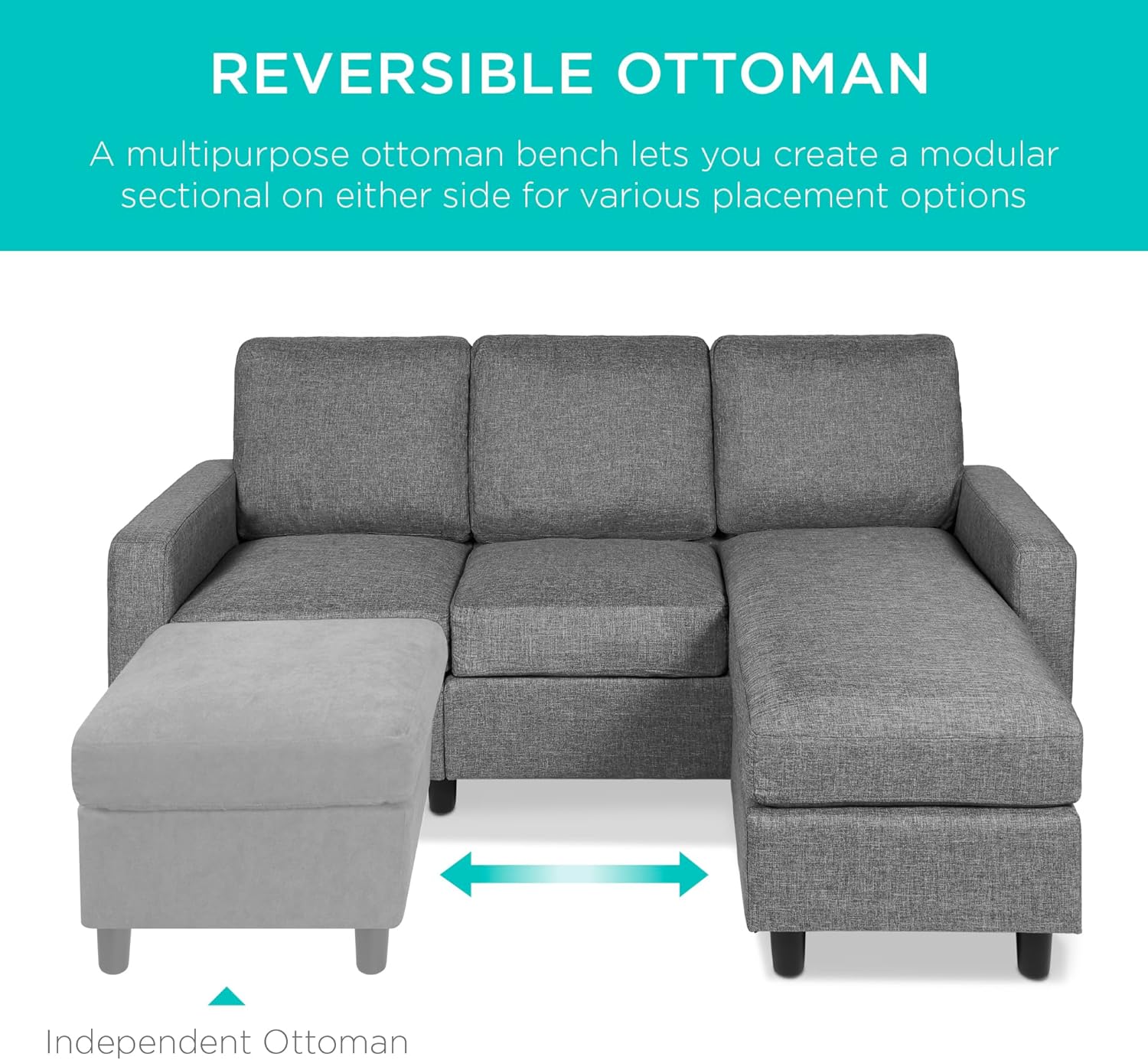 Best Choice Products Upholstered Sectional Sofa for Home, Apartment, Dorm, Bonus Room, Compact Spaces w/Chaise Lounge, 3-Seat, L-Shape Design