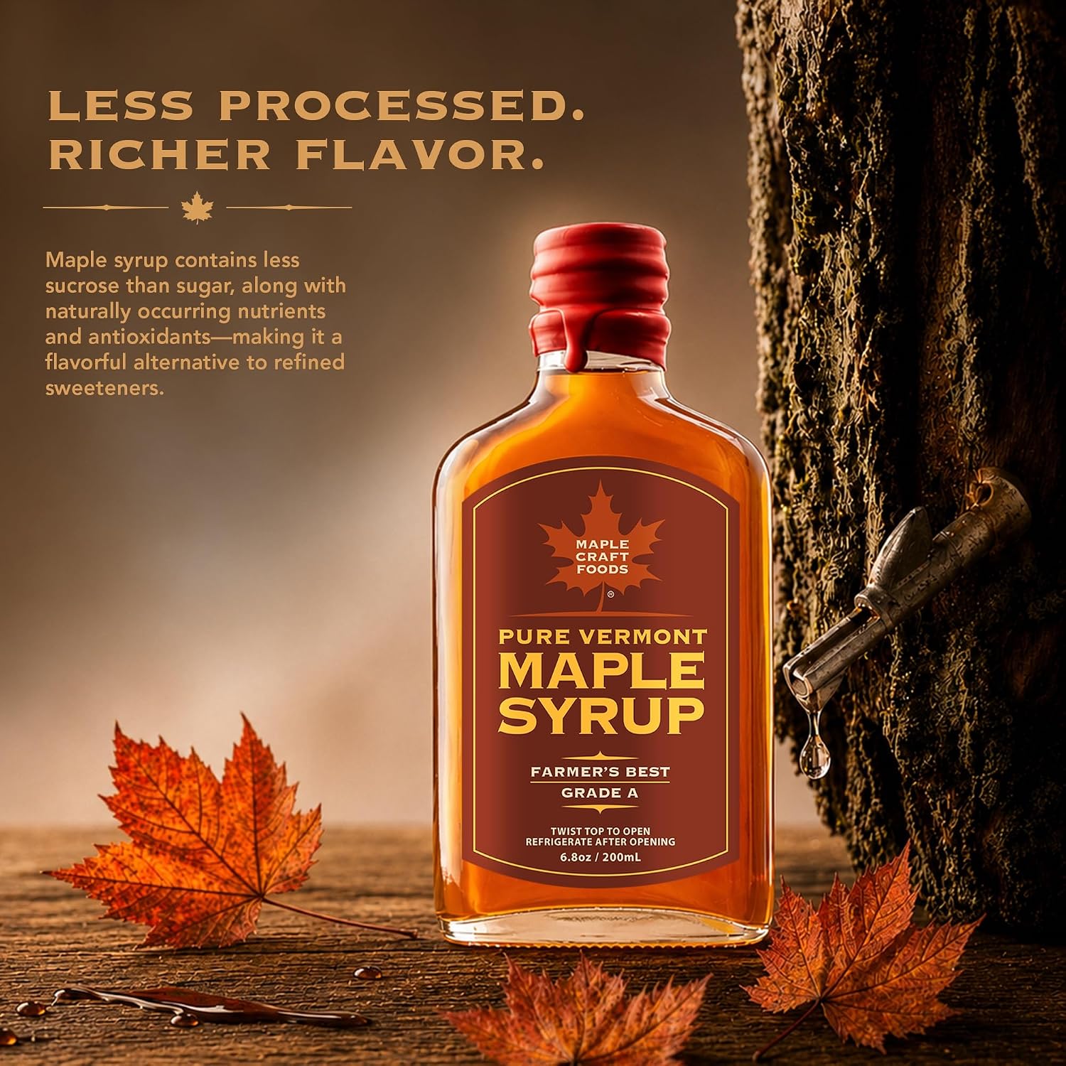 Maple Craft Foods Salted Caramel Maple Syrup – Organic Vermont Maple Syrup with Natural Caramel Flavor & Salt, Gourmet Flavored Syrup for Pancakes, Coffee, Baking and Desserts, 6.8 oz