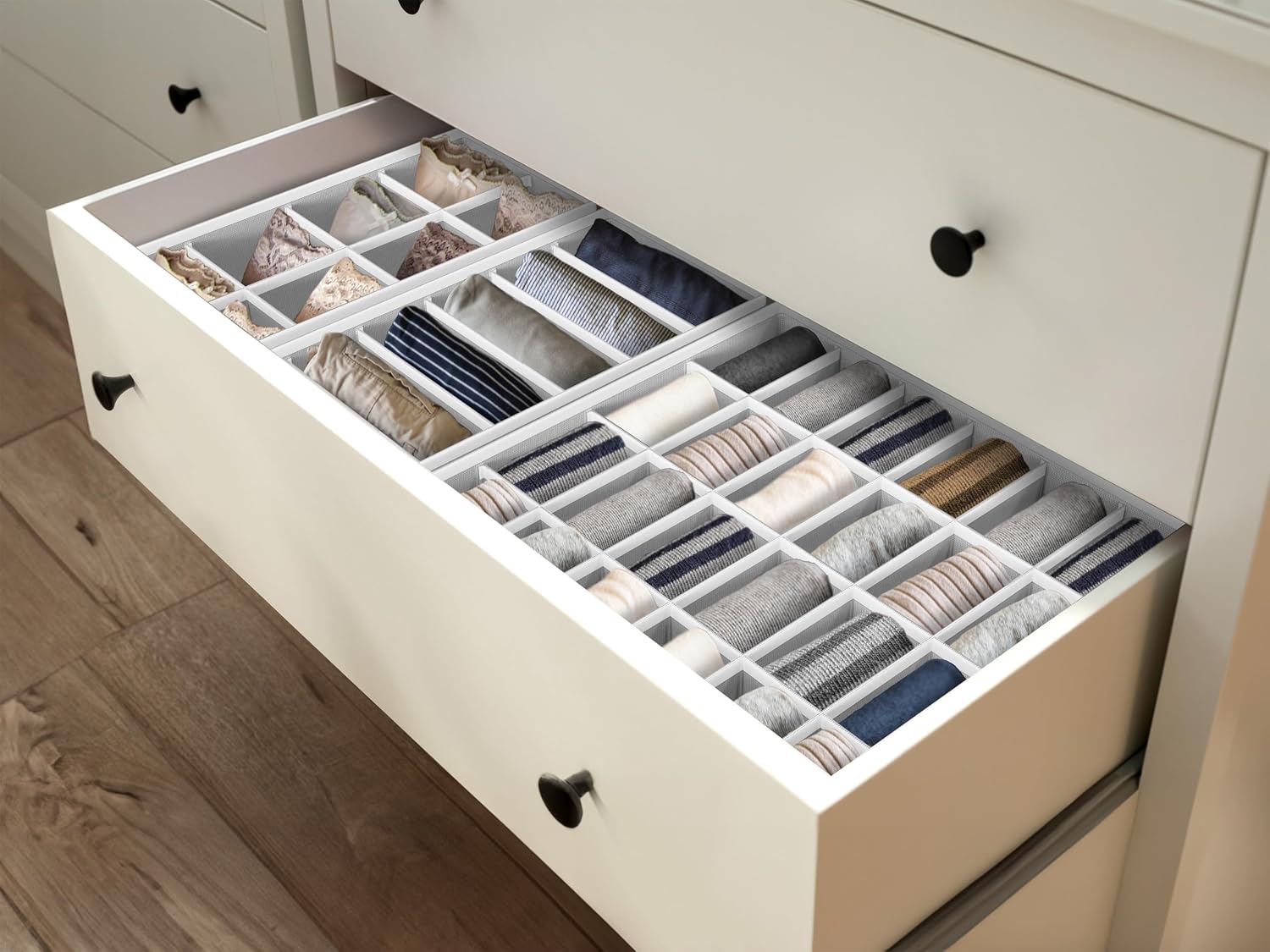 Simple Houseware 4-Pack Drawer Organizer Set for Underwear/Socks/Bra, Gray | Closet Dividers for Underwear, Socks, Bras, Scarves, Ties - Foldable Non-Woven Storage Boxes