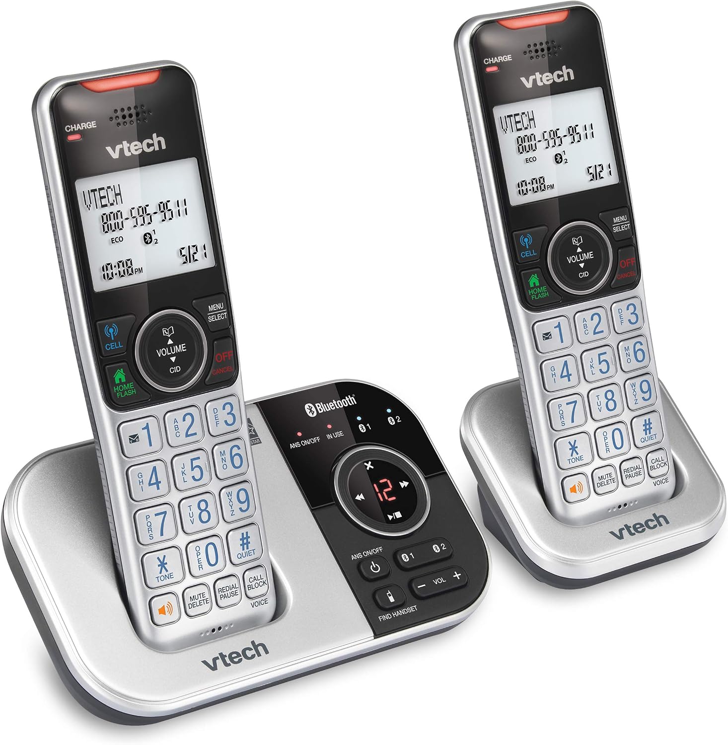 VTech VS112-27 2 Handset Cordless Phone with Answering Machine, Call Blocking, Caller ID, Intercom and Connect to Cell