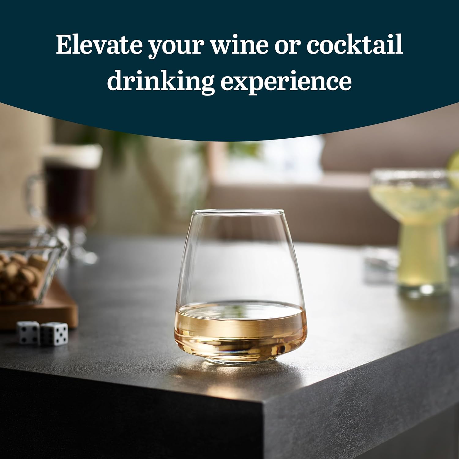 Libbey Classic Blue All-Purpose Stemless Wine Glasses Set 6, Timeless Wine Cups Set of 6, 15.25 Oz, Wine Glass Set for Dinners, Weeknights
