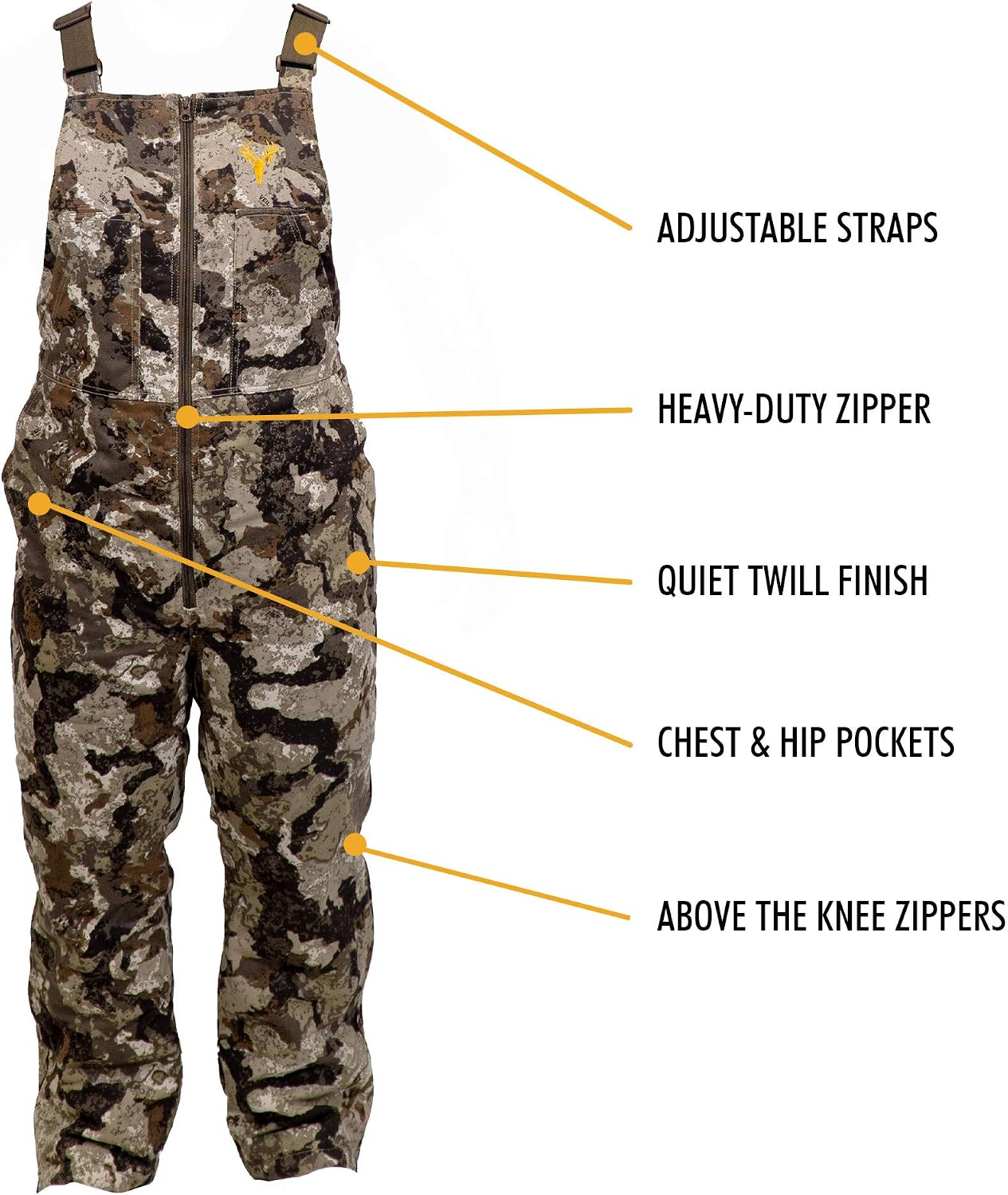 HOT SHOT Men’s Insulated Camo Bib, Ultra-Quiet Adjustable Overalls, Cold Weather Hunting Coveralls for Men