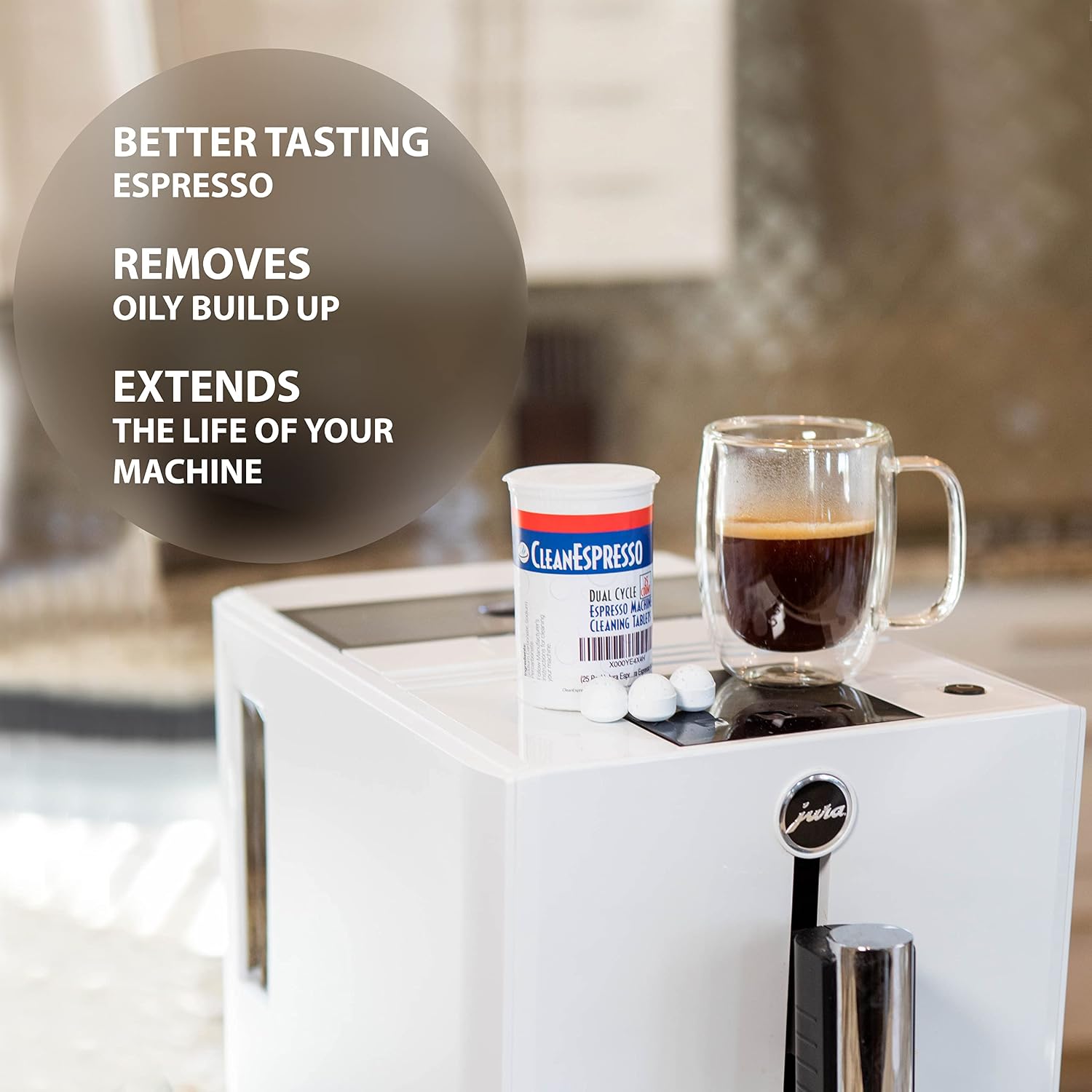 CleanEspresso - 25 Cleaning Tablets Designed For Jura Coffee Machines - 3.5g Dual Cycle Espresso Machine Cleaning Tablets for Jura Espresso Machines