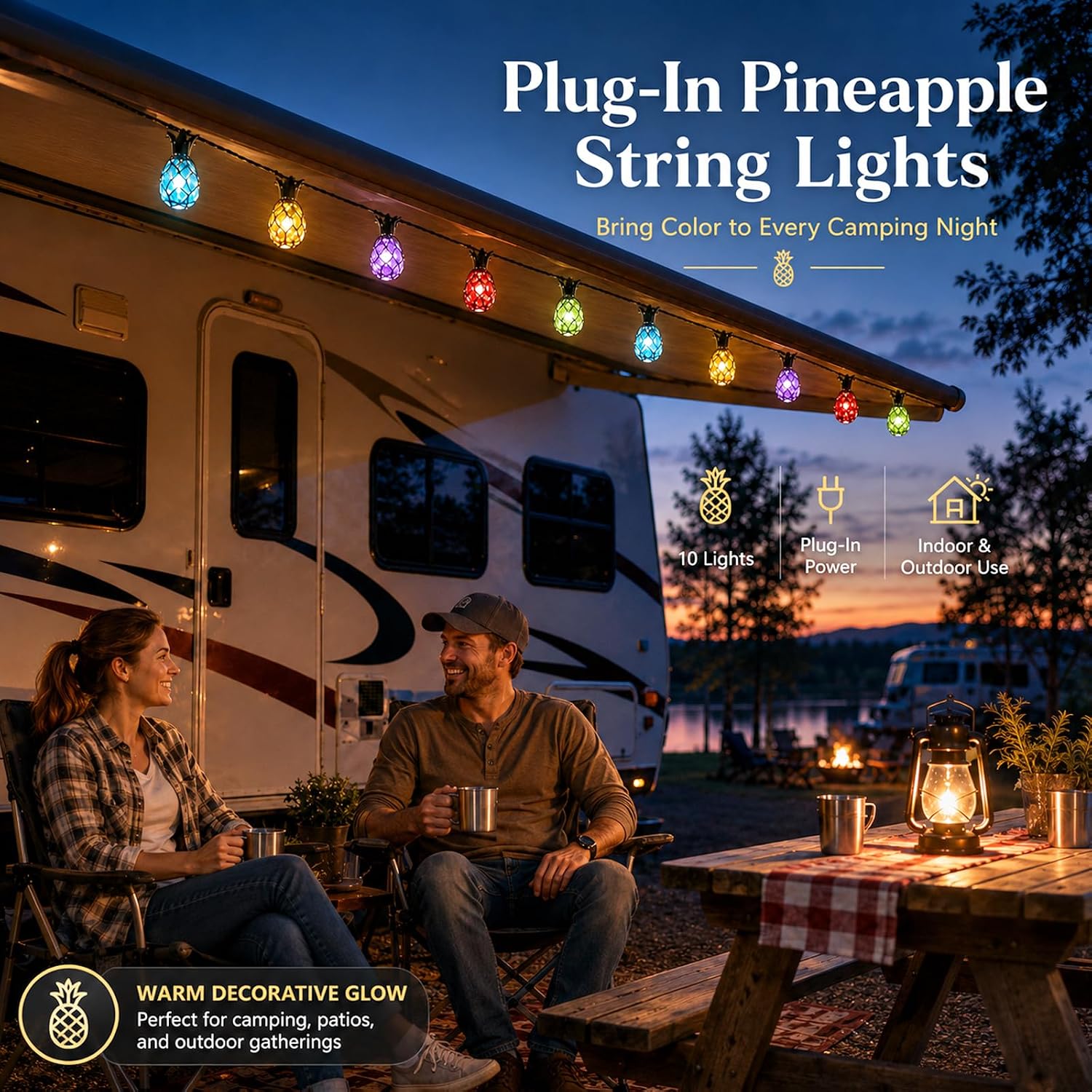 Vigdur Pineapple String Lights, 10FT Multicolor Patio Lights Outdoor