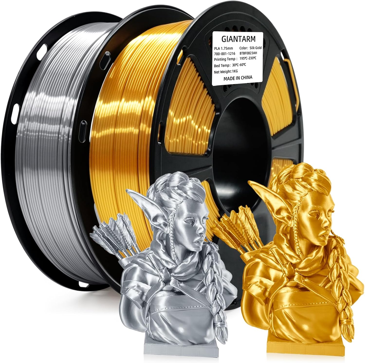 GIANTARM 3D Printer Filament, Silk Gold Pla Filament, 1Kg(2.2lbs) Spool, 1.75mm Dimension Accuracy +/- 0.03mm, 3D Printing Filament