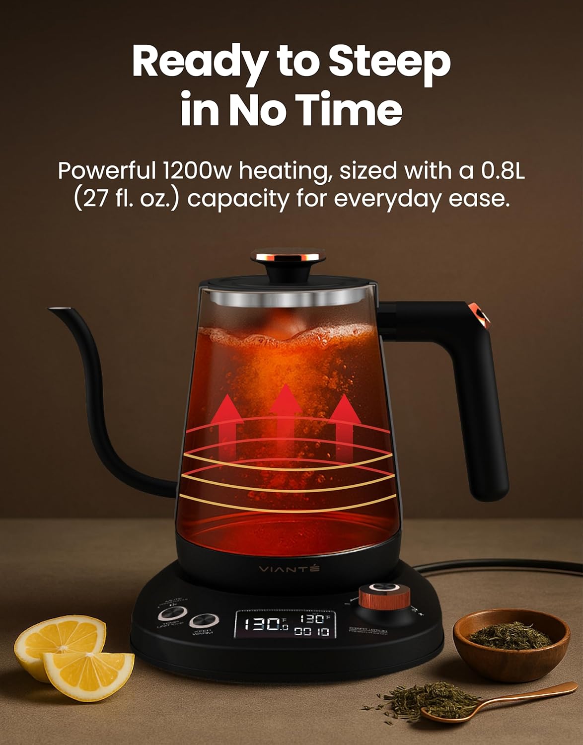 Viante Alba Electric Tea Kettle With Infuser, No Plastic, 1.5L