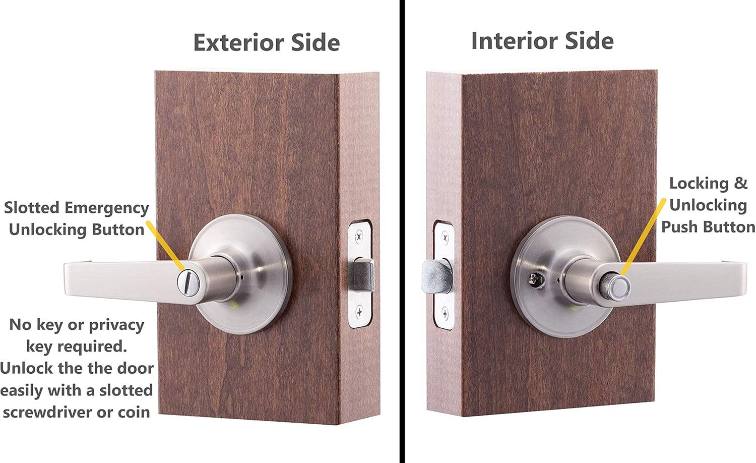 Copper Creek Avery Privacy Lever, Satin Nickel, Push Button Lock for Bedroom and Bathroom, ANSI Grade 3, Reversible Keyless Interior Door Handle
