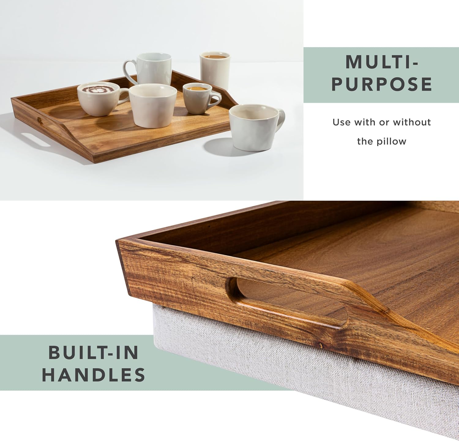 ROSSIE HOME Wood Lap Tray – Natural Acacia, Fits 15.6” Laptops