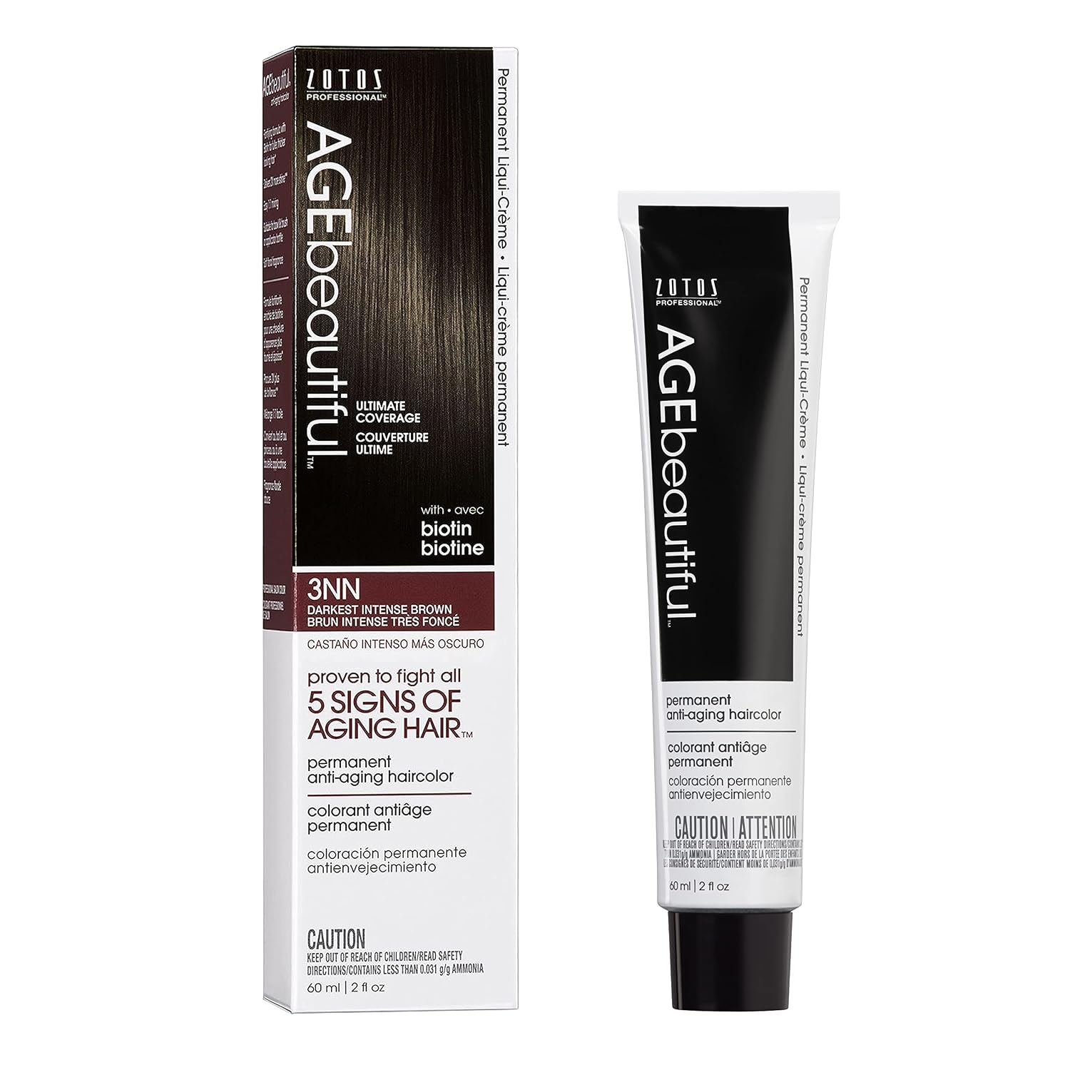 AGE beautiful Permanent Hair Color Cream, 100% Gray Coverage Hair Dye with Biotin Anti-Aging Formula for Fuller, Thicker Hair, Professional Salon Quality