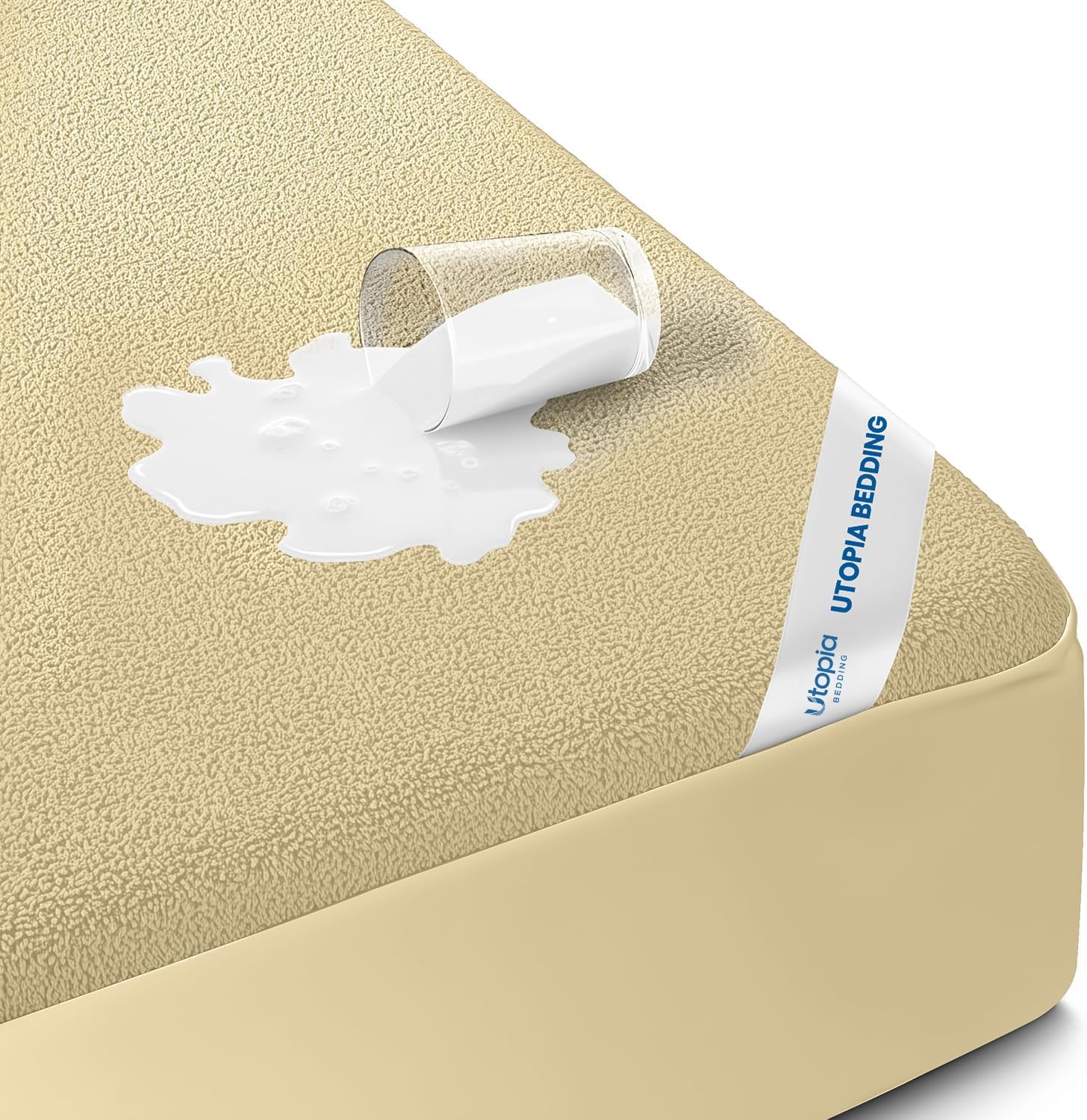 Waterproof Queen Size Mattress Protector fits Upto 17" deep Mattresses | Utopia Bedding 200 GSM Soft & Breathable Mattress Cover, Dirt-Proof, Noiseless, Machine Washable Fitted Sheet Style, White