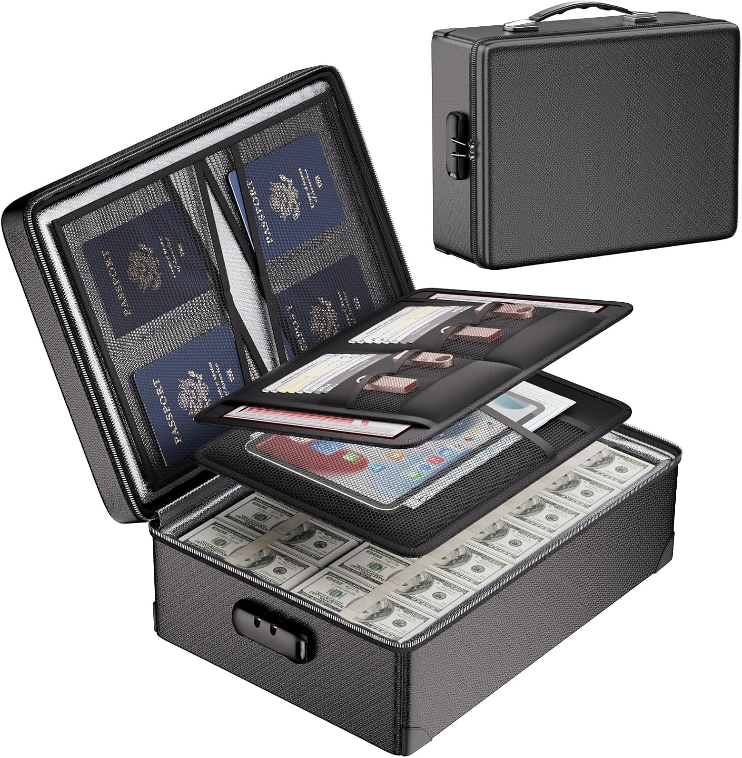 DocSafe Document Bag with Lock, Fireproof 3-Layer File Storage Box, Black
