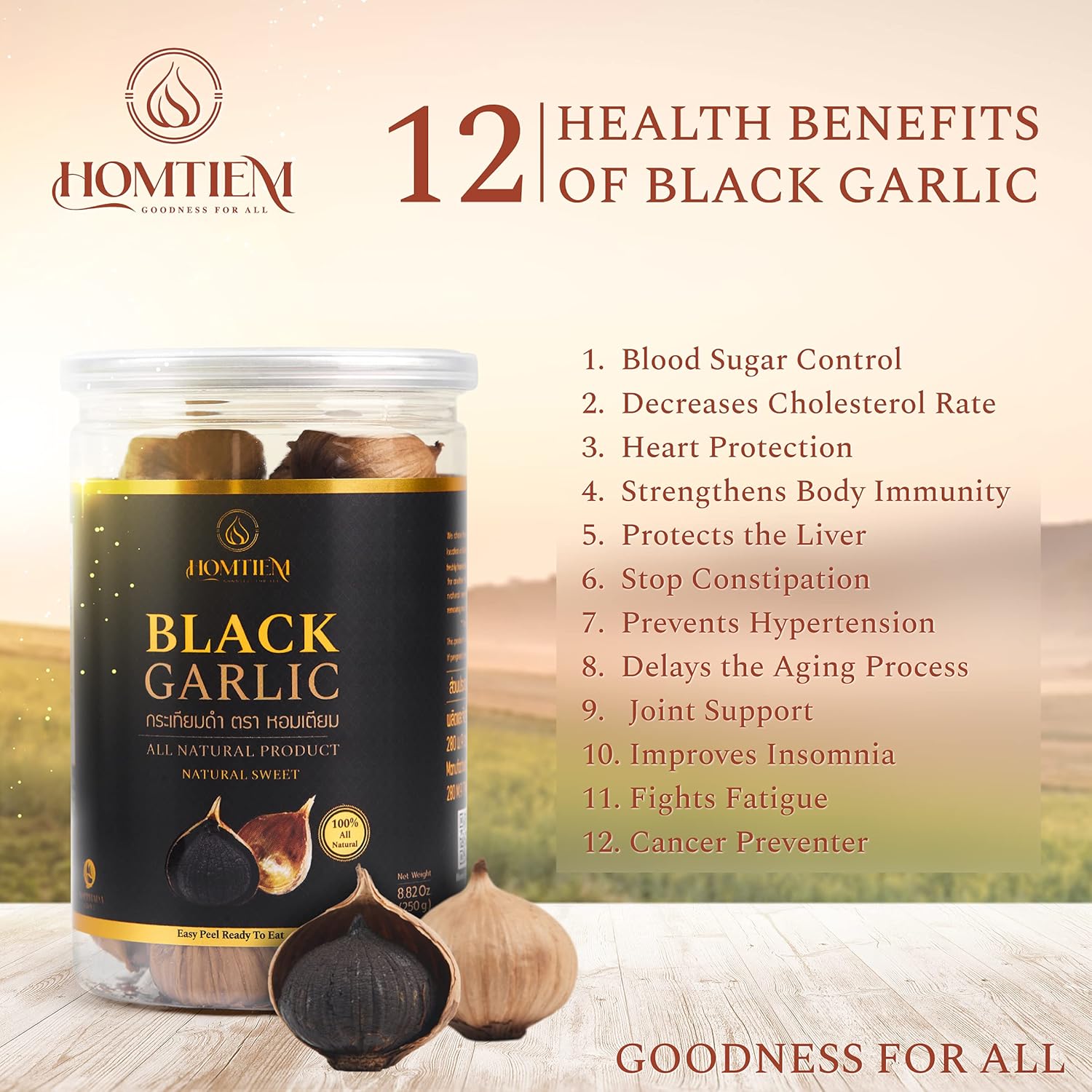Homtiem Black Garlic Puree 150g. (Made from Solo Black Garlic 100%), Whole Black Garlic Fermented for 90 Days, Non-GMOs, High in Antioxidants