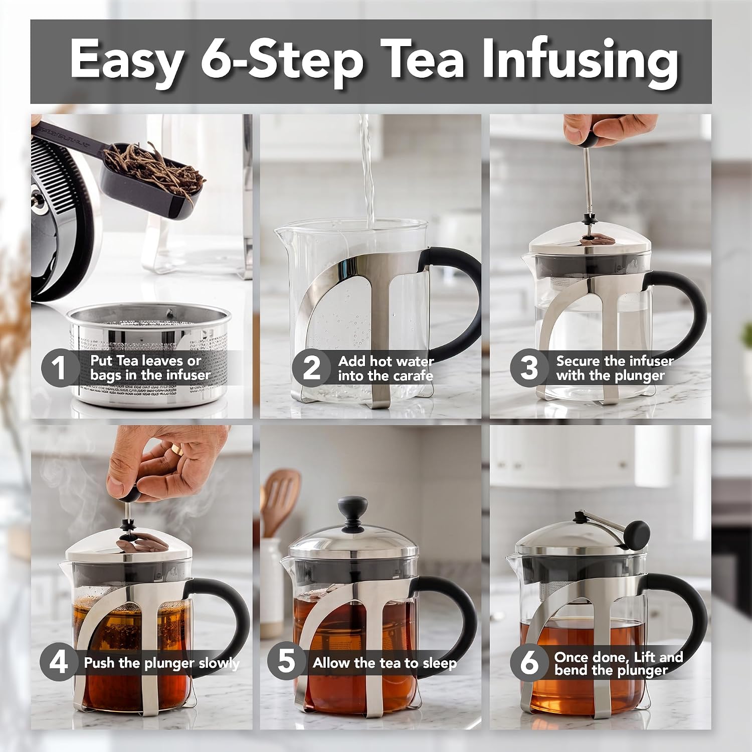 OVENTE French Press Coffee Maker, 34oz BPA-Free Cold Brewer, Clear FGC34T | Heat Resistant Borosilicate Glass, 4-Level Filter System, Stainless Steel Plunger, Cafetera Tea Pot for Kitchen Travel Gifts