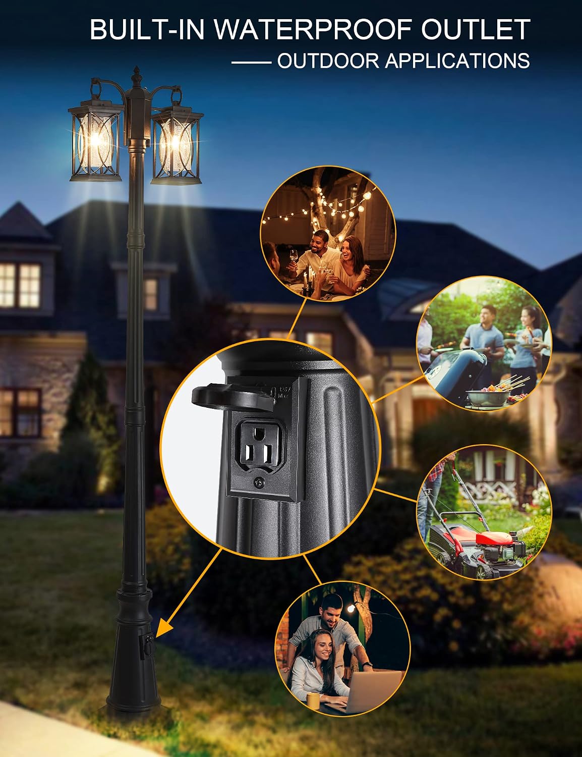 Dusk to Dawn Modern Outdoor Coach Lantern Exterior Light Fixtures Black Aluminum with Crack-Like Glass Waterproof Wall Sconce Mission Outside Light