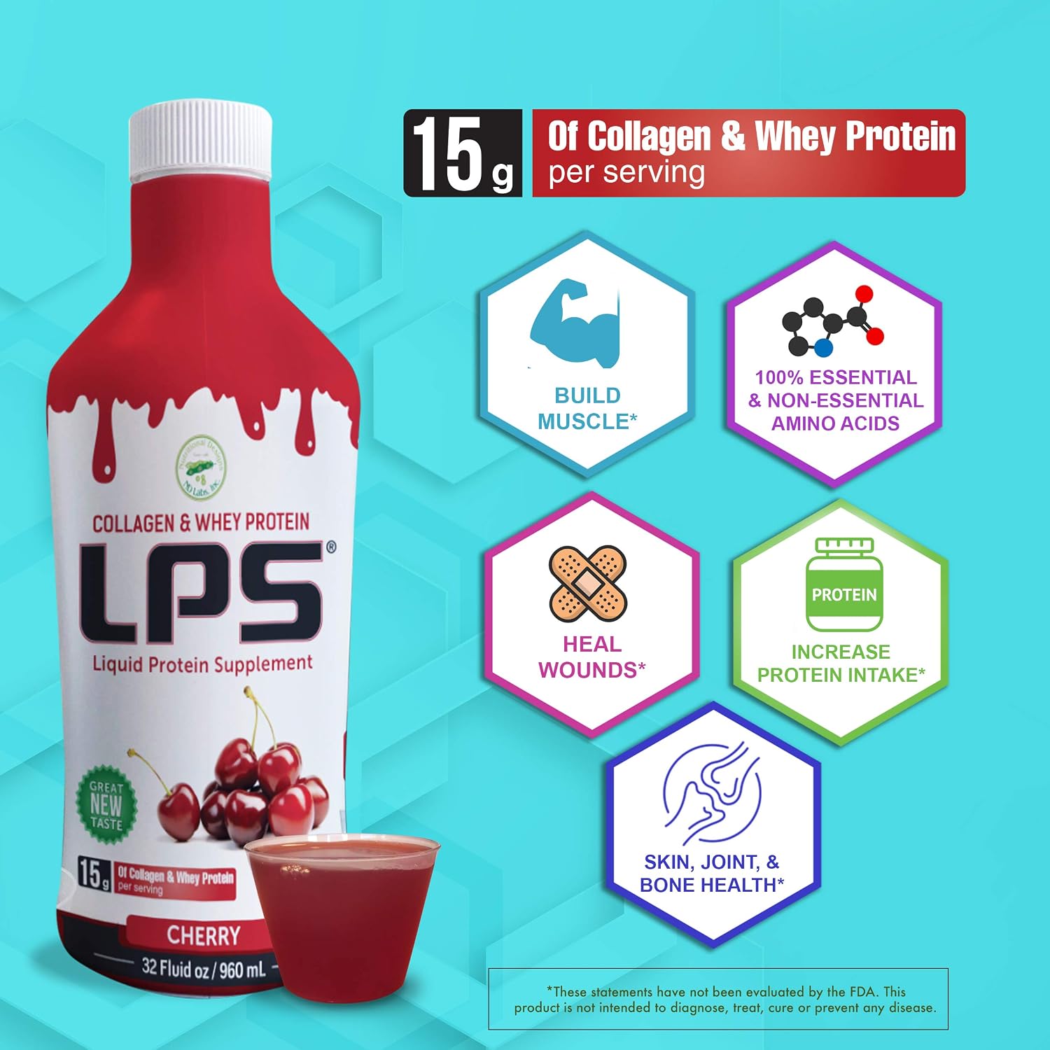 Nutritional Designs LPS Liquid Collagen & Whey Protein Supplement - Non-GMO Drink, Sugar-Free - Promotes Healthy Skin & Hair for Men & Women, Grape