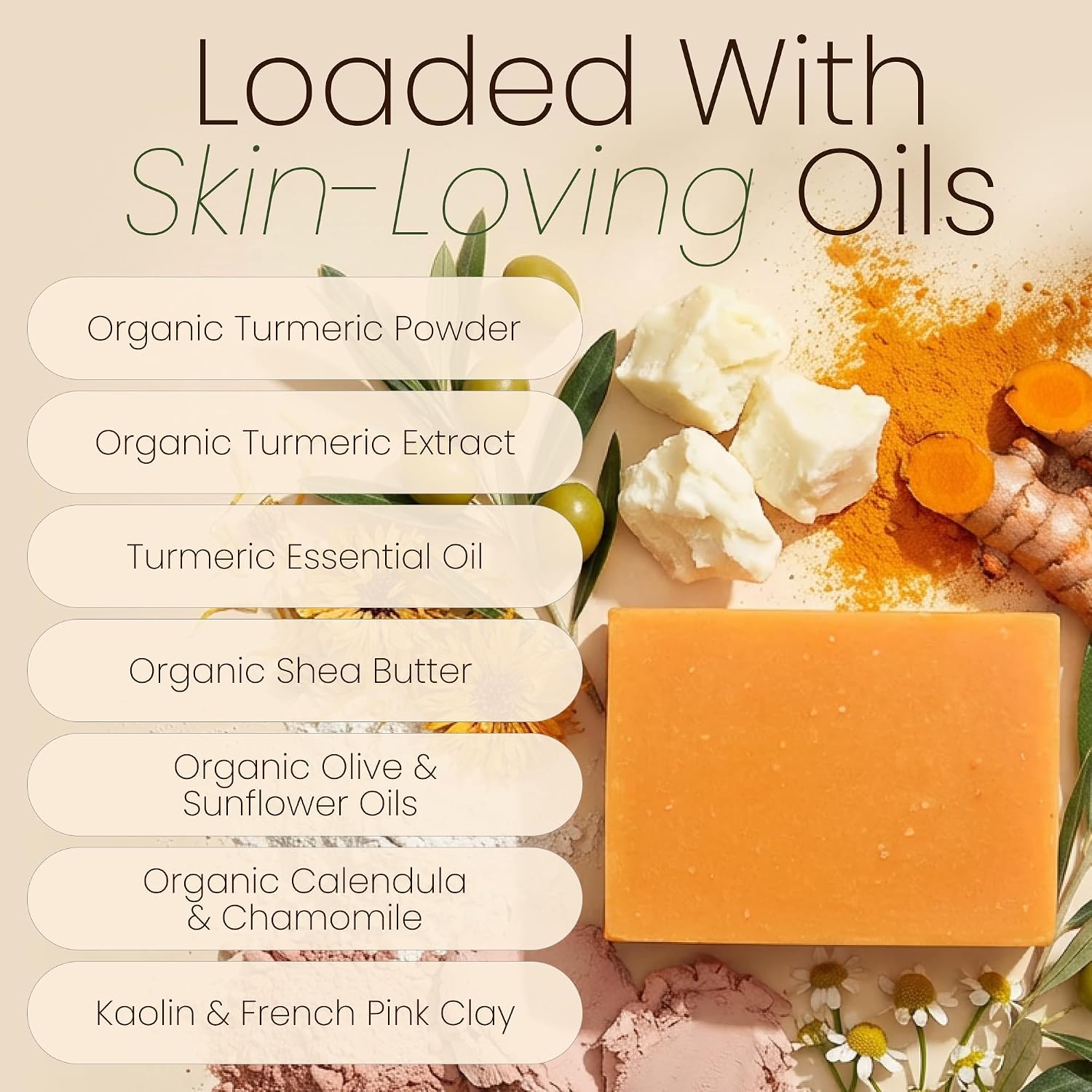 Turmeric Soap for Face & Body, Handmade, Cold Process, Organic. 4.5 oz | Gentle turmeric face wash & cleanser for glowing skin that feels refreshed, soft & balanced. Made in the USA