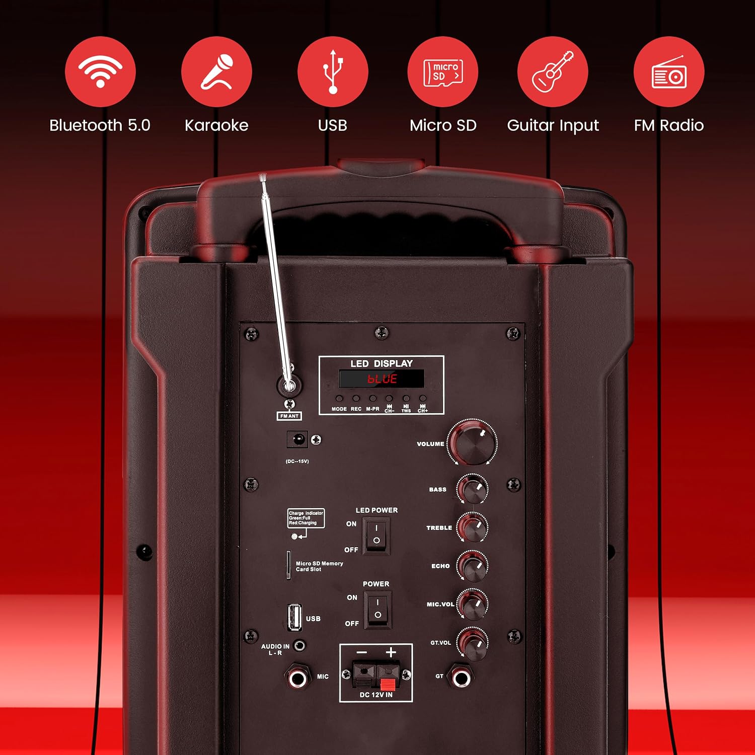 Pyle 8’’ Portable PA Speaker System - 280 Watts PA & Karaoke Speaker with Two Wireless & 1 Wired Microphone, Wireless Bluetooth Streaming