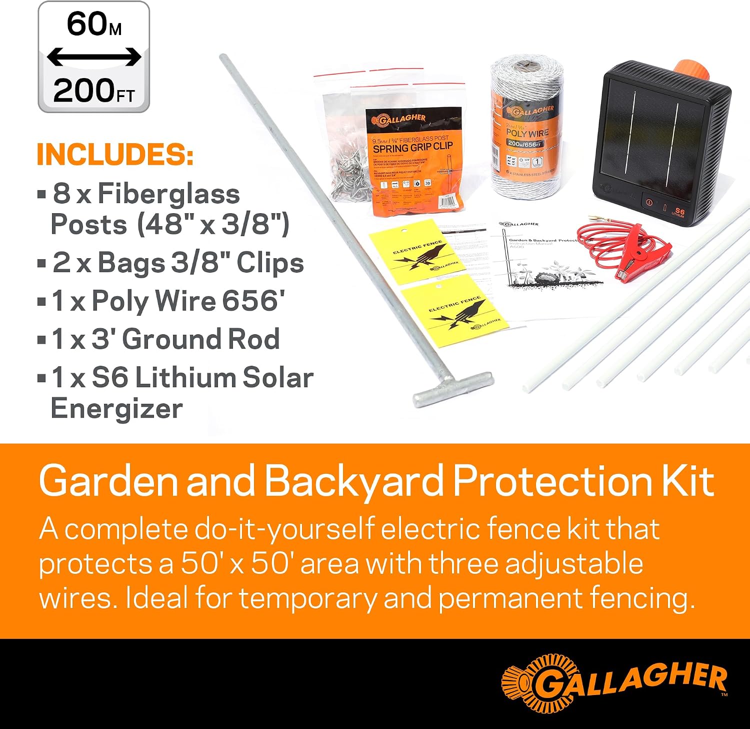 Gallagher Garden & Backyard Pet Protection Kit | Solar Electric Fence Kit for Deer, Rabbits