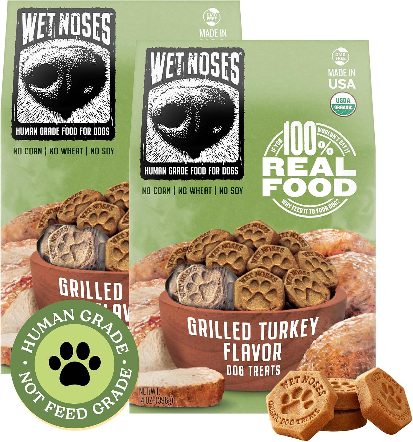 Wet Noses Organic Crunchy Dog Treats – All-Natural, Human-Grade, Non-GMO, Healthy Training & Delicious Snacks for Dogs