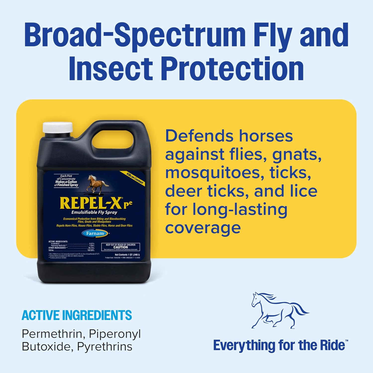 Farnam Repel-X pe Fly Spray Concentrate for Horses & Dogs, 16 oz | Makes 4 Quarts,Repels barn flies, gnats, mosquitoes, ticks, and lice as a concentrated that mixes with water