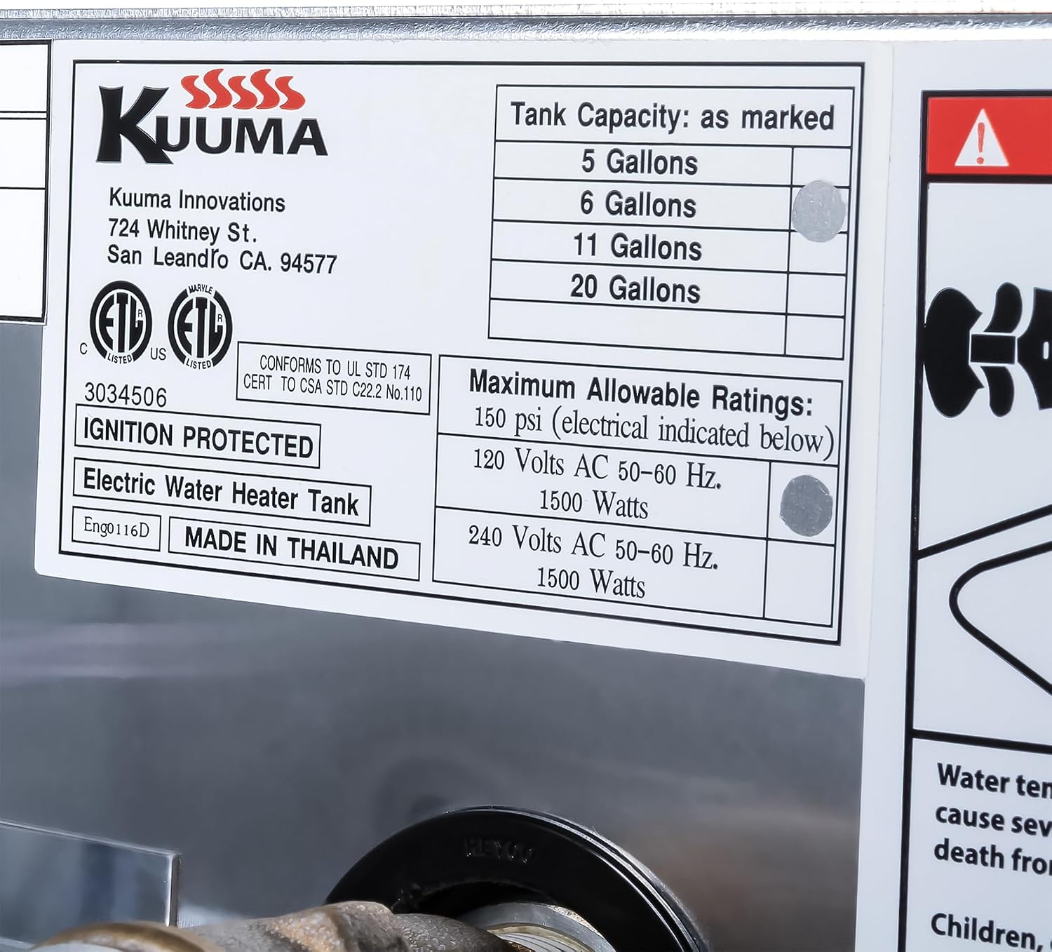 Kuuma 11810 6-Gallon Water Heater, Consistent Hot Water for Boats, Marine Aluminum Tank with Efficient Heat Exchanger, 120V, Gray
