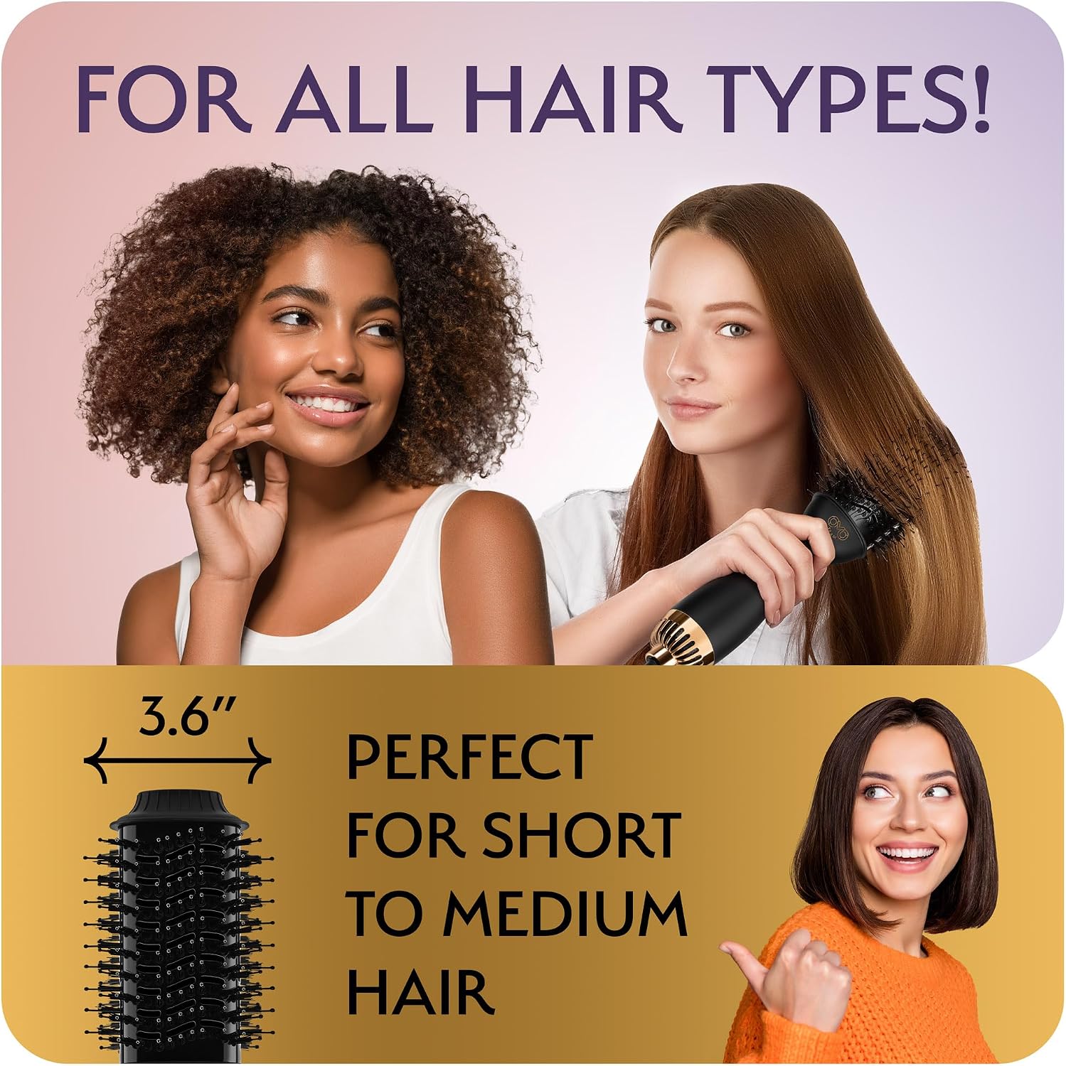 Professional Blowout Hair Dryer Brush, Black Gold Dryer and Volumizer, Hot Air Brush for Women, 75MM Oval Shape (Black Gold)