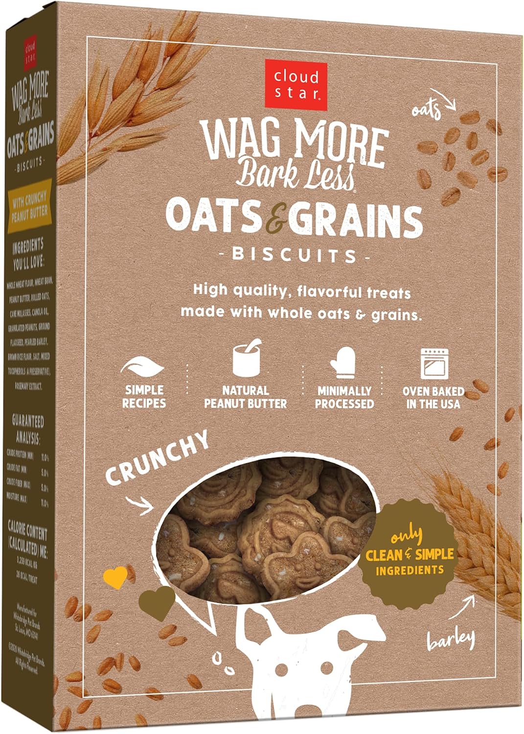 Cloud Star Wag More Bark Less - Dog Treats - Crunchy Biscuits - Oats & Grains Peanut Butter - 16 oz Box