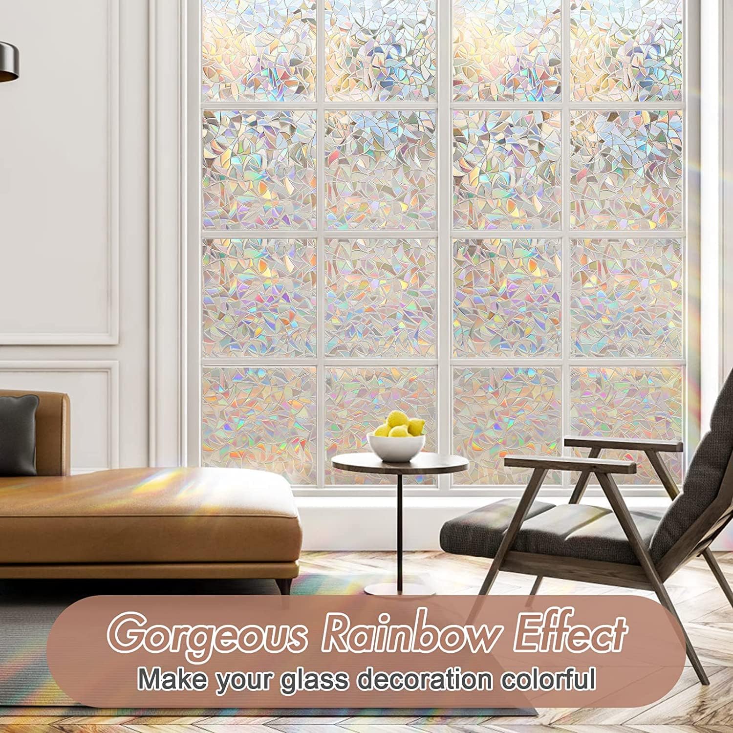 Haton Window Privacy Film, Stained Glass Rainbow Film, 17.5" x 78.7"