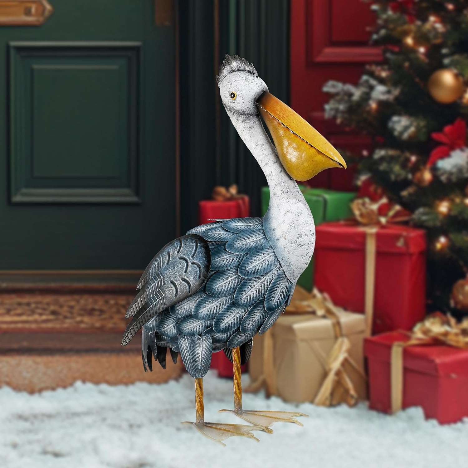 TERESA'S COLLECTIONS Pelican Statues Outdoor Decor, 16.5" Coastal Ocean Bird Garden Statues & Sculptures, Metal Yard Art Lawn Ornaments for Patio