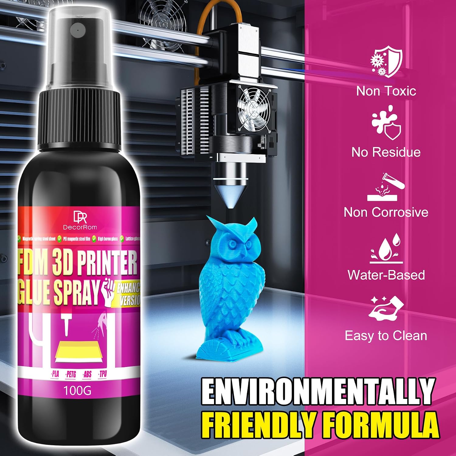 3D Printer Adhesive Glue, 7oz Strong Grip Reduces Warping for PLA, ABS, ASA, PETG Filament & No Residue 3D Printing Glue