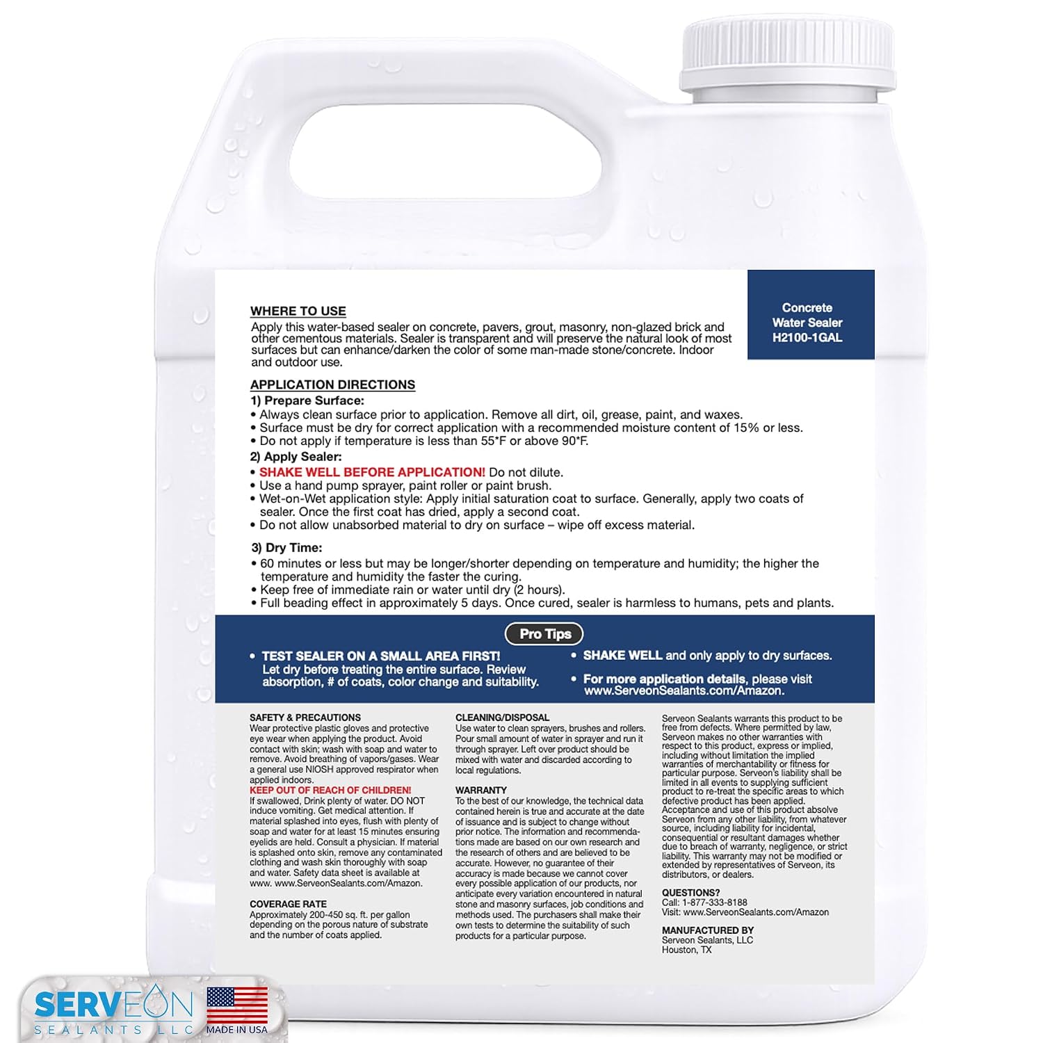 Concrete Driveway Sealer Densifier (Clear Natural Finish) 1 Gal | Serveon Sealants Commercial Grade Outdoor Indoor Waterproof Sealant, Protects Pavers, Sidewalks Pools, Made in USA, H2100