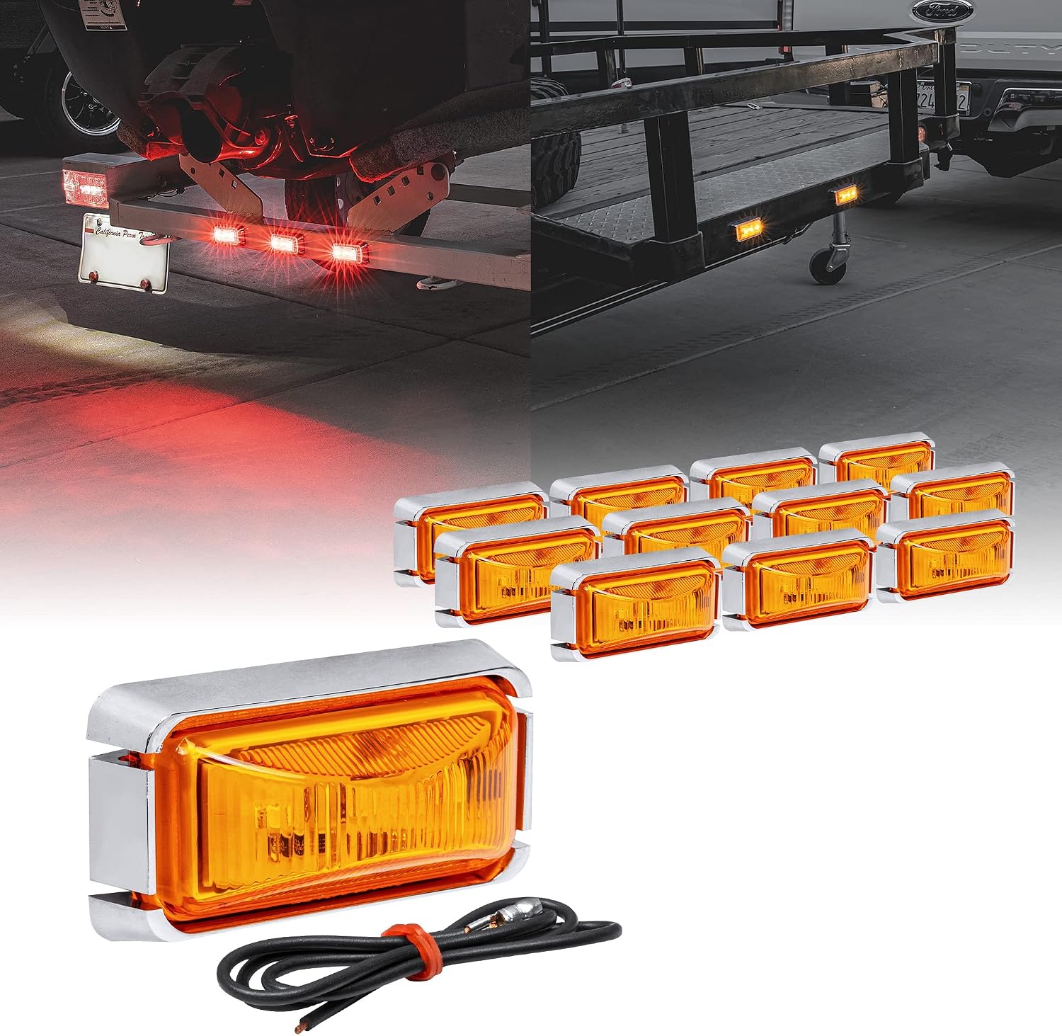TRUE MODS 2pc 2.5" Amber Rectangle LED Trailer Marker Lights for Truck RV