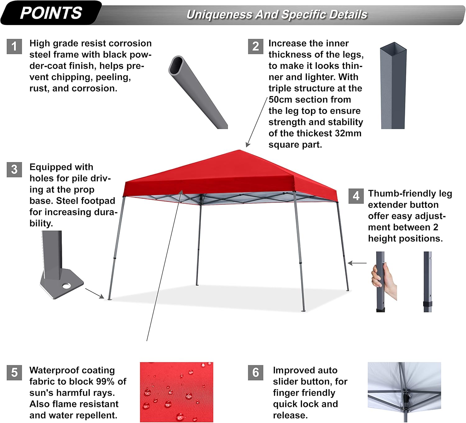 ABCCANOPY 11x11 Pop Up Canopy Tent, Stable Slant Leg Outdoor Shade, Black