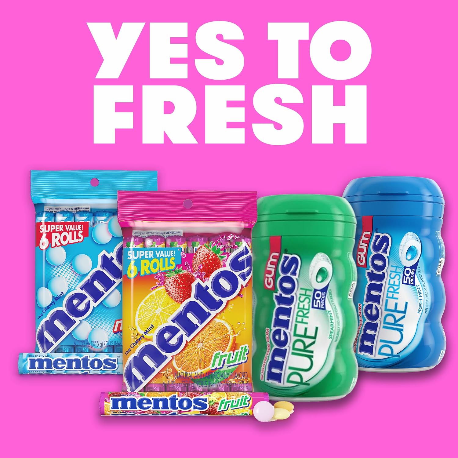Mentos Chewy Mint Candy Roll, Cinnamon, 14 Pieces Per Roll, 15 Count Pack