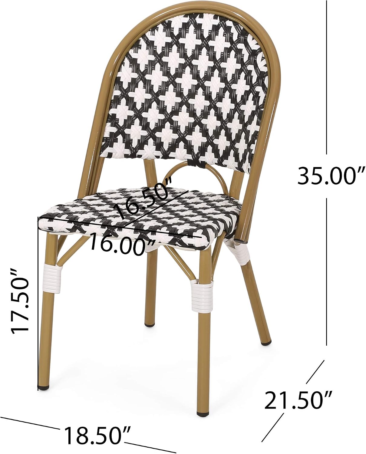 Christopher Knight Home Anastasia Outdoor French Bistro Chair (Set of 2), Black + White + Bamboo Print Finish