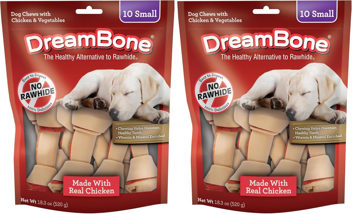 DreamBone Small Bone Rawhide-Free Dog Treats With Real Protein, 10 Count | Daily Chew, Digests Safely and Completely, Made With Real Chicken and Veggies, For Adult Dogs