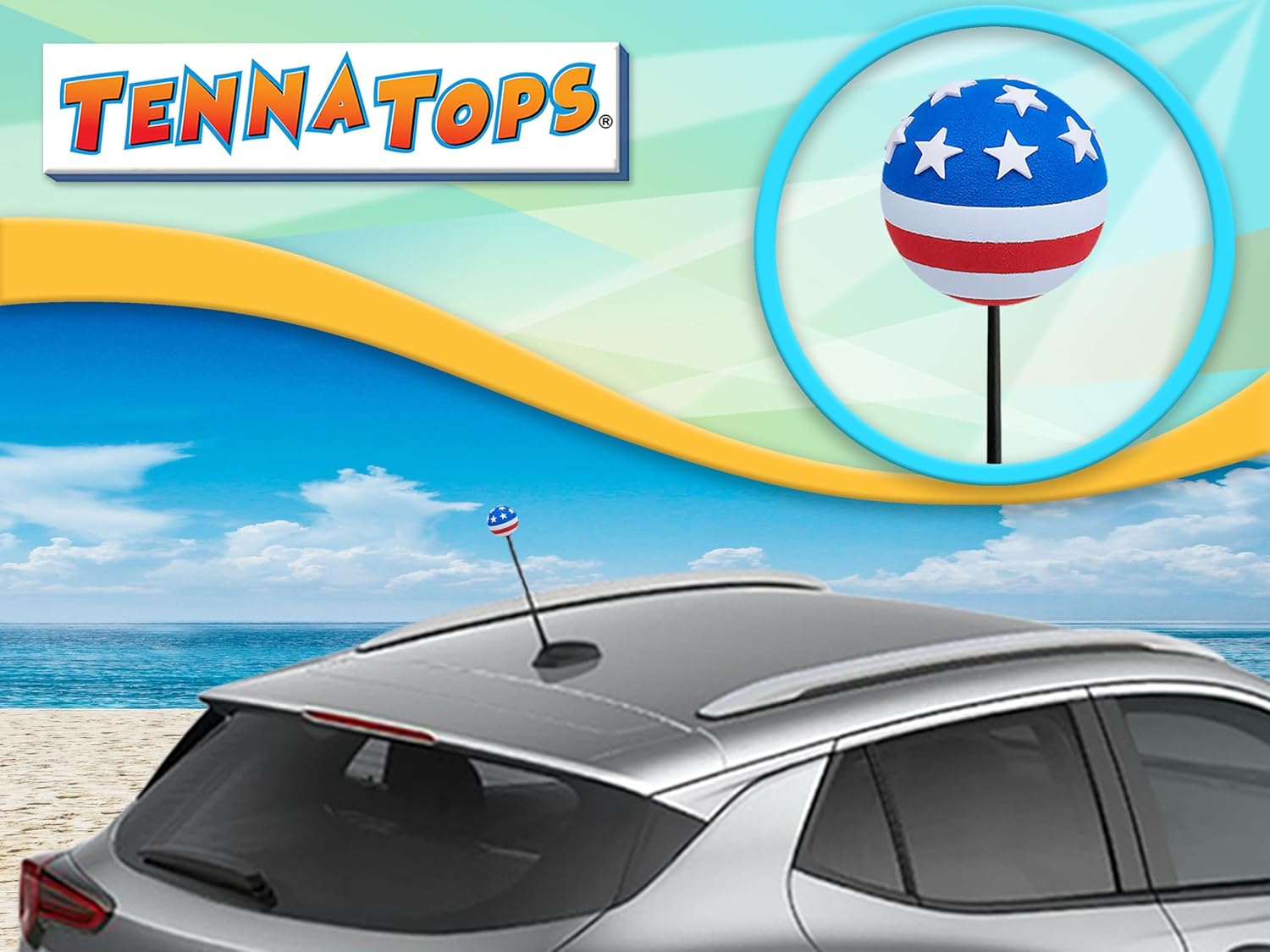 USA American Flag Ball Car Antenna Topper Auto Accessory - Fits Thin Style Antenna