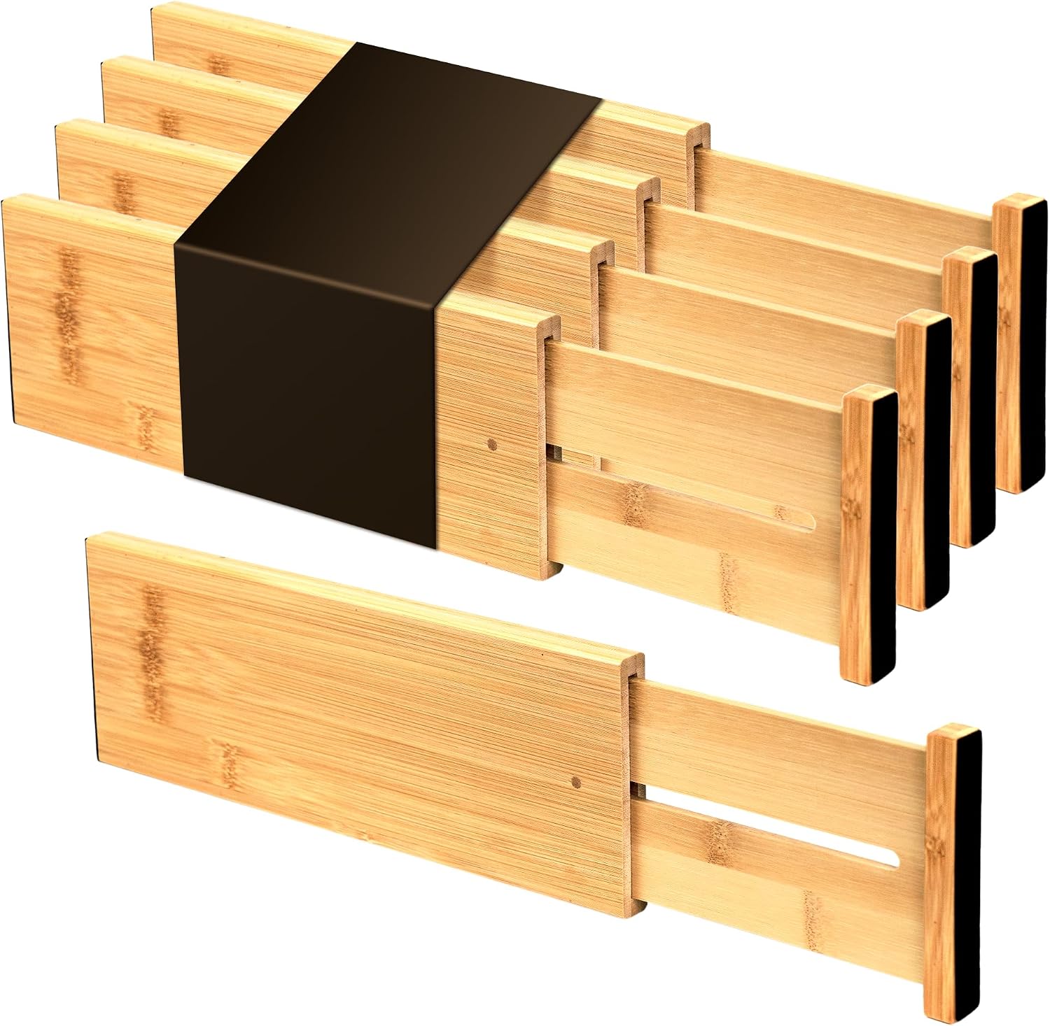 Utoplike 4 Pcs Bamboo Kitchen Drawer Dividers, Large Drawers Organizers | Adjustable Spring Loaded Expandable Organization, Works in Dresser, Bathroom, Bedroom, Office, Fit 17.8"-20.6" Drawer, 2.4"H