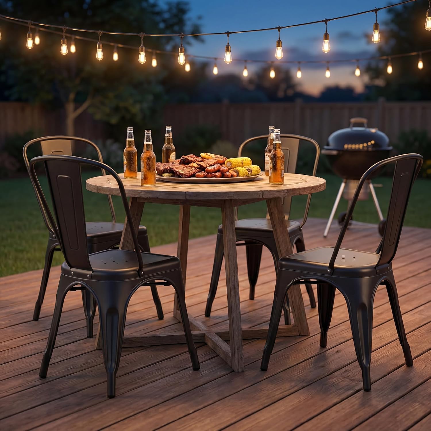 Furmax Metal Dining Chair Indoor Outdoor Use Stackable Classic Trattoria Chair Chic Dining Bistro Cafe Side Metal Chairs Set of 4 (Ivory White)