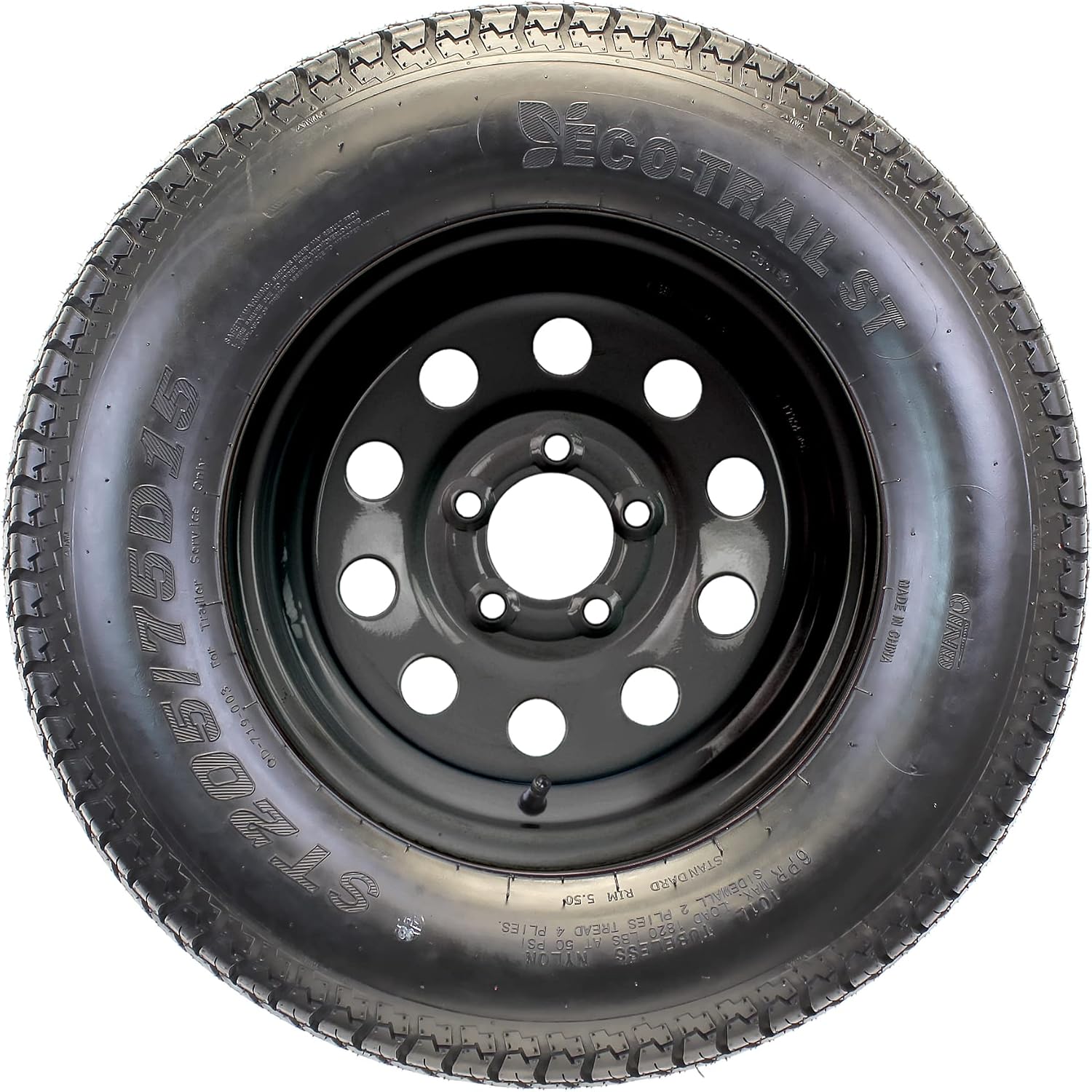 eCustomrim Trailer Tire Rim Assembly ST205/75D15 Black Load Range C 5 Lug | 5 Bolt On 4.5 Inch Center, 6 Ply 15 Inch Tire