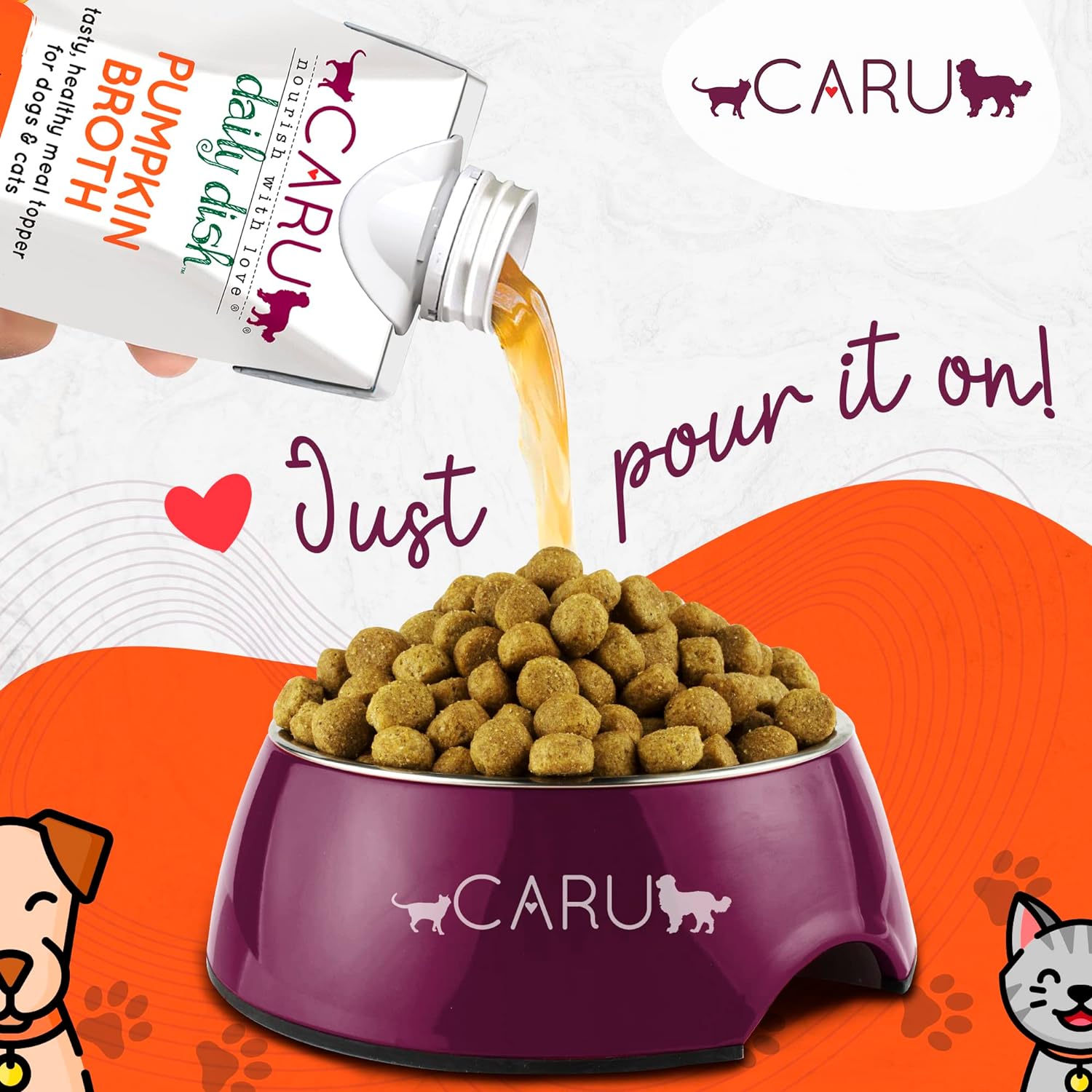 Caru Daily Dish Beef Bone Broth, Topper – Dogs & Cats – 17.6 oz, 1 Pack