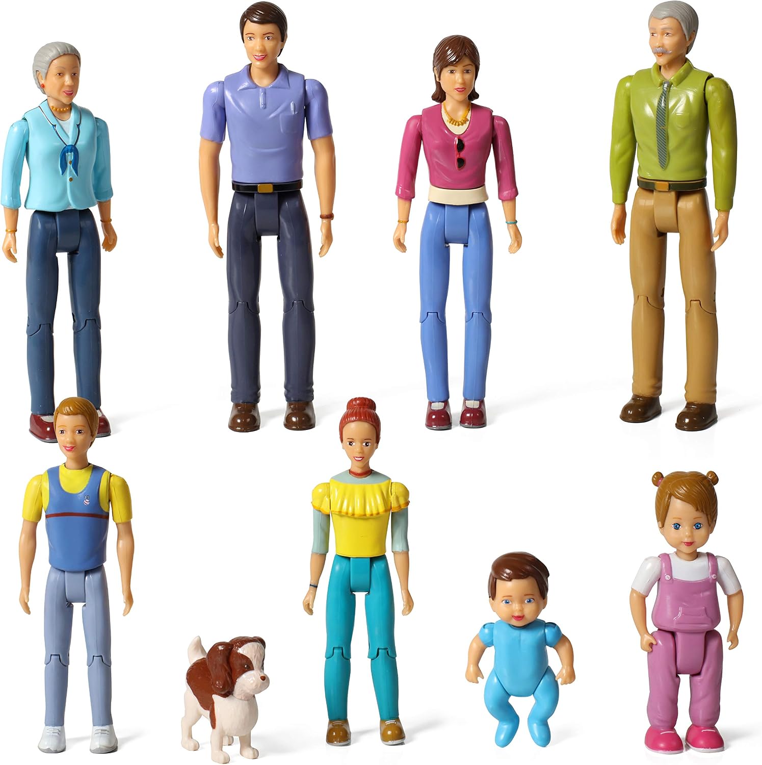 Beverly Hills Doll Collection Sweet Lil Family Friends Figures - New Addition Set of 9 Dollhouse People - Grandma, Grandpa, Mom, Dad, Sister, Brother