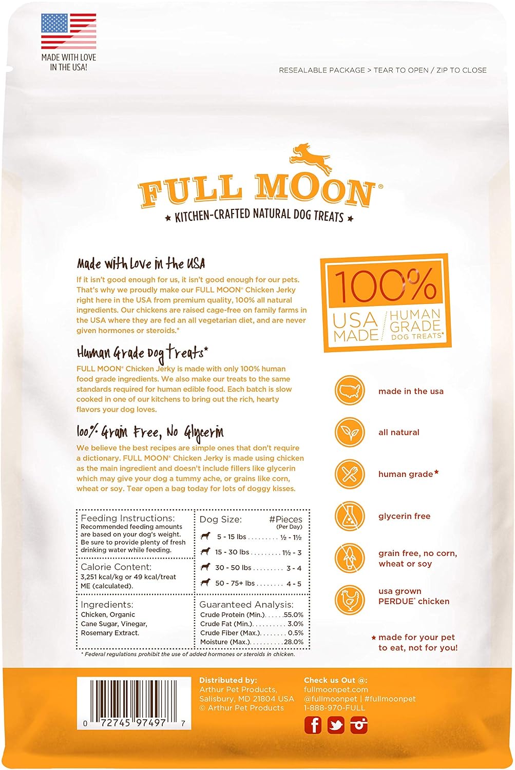 Full Moon Chicken Jerky Healthy All Natural Dog Treats Human Grade Made in USA Grain Free, 1.5 Pound (Pack of 1)