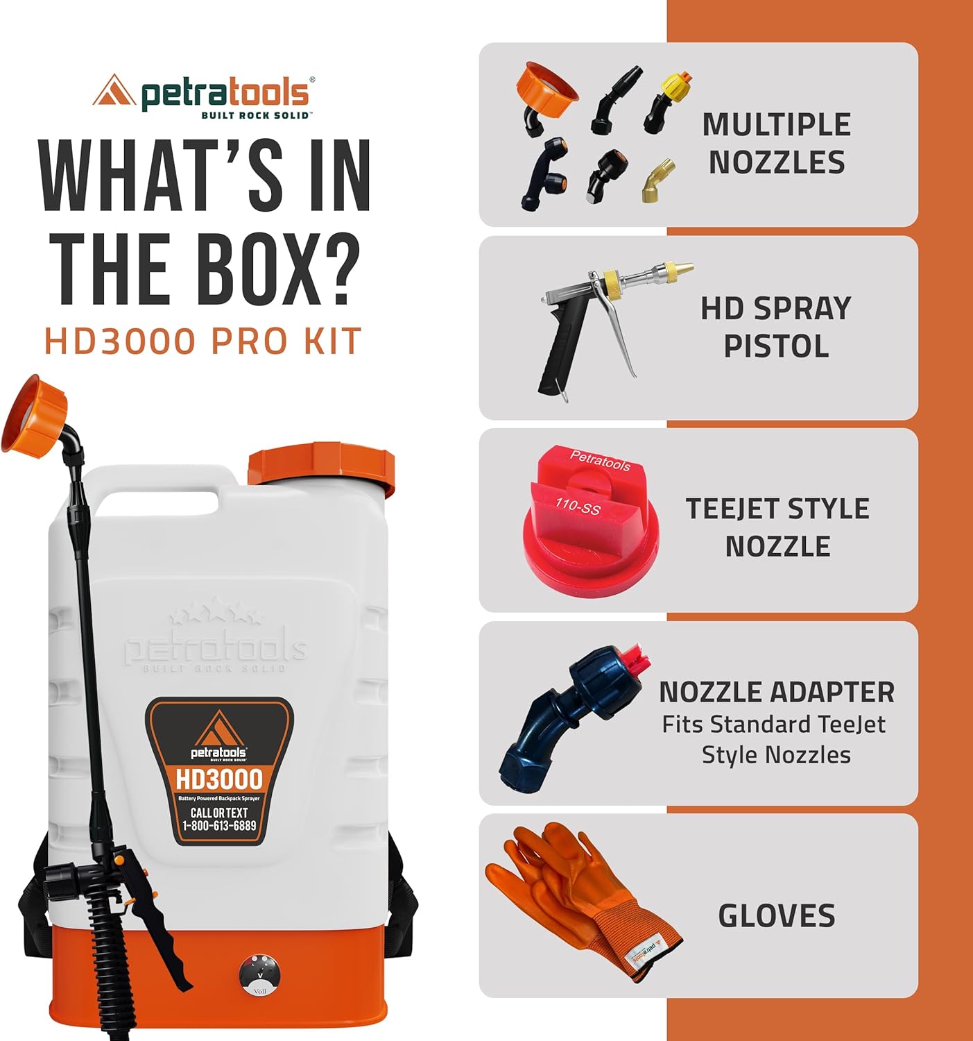 PetraTools 3 Gallon Battery Powered Backpack Sprayer - 2.5 Hour Runtime
