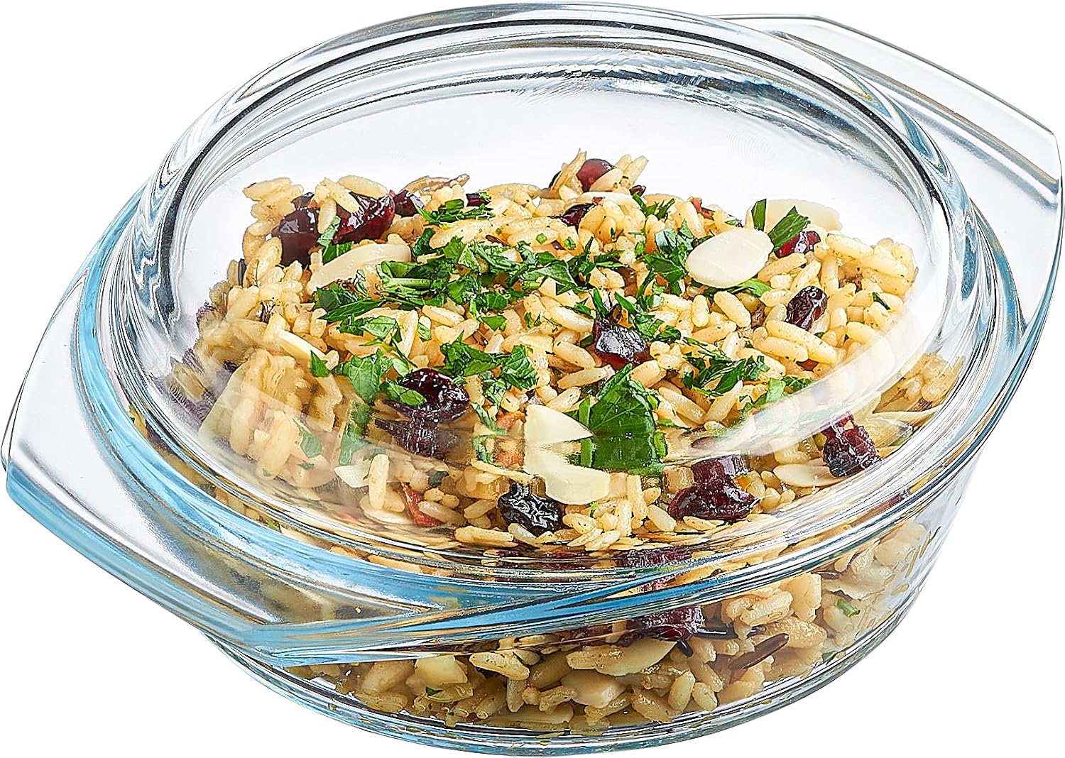 Glass Casserole Dish, Clear Glass Round Casserole Dish with Lid and Handles, 1 Quart Covered Bowl for Cooking, Baking, Serving, Microwave, Dishwasher