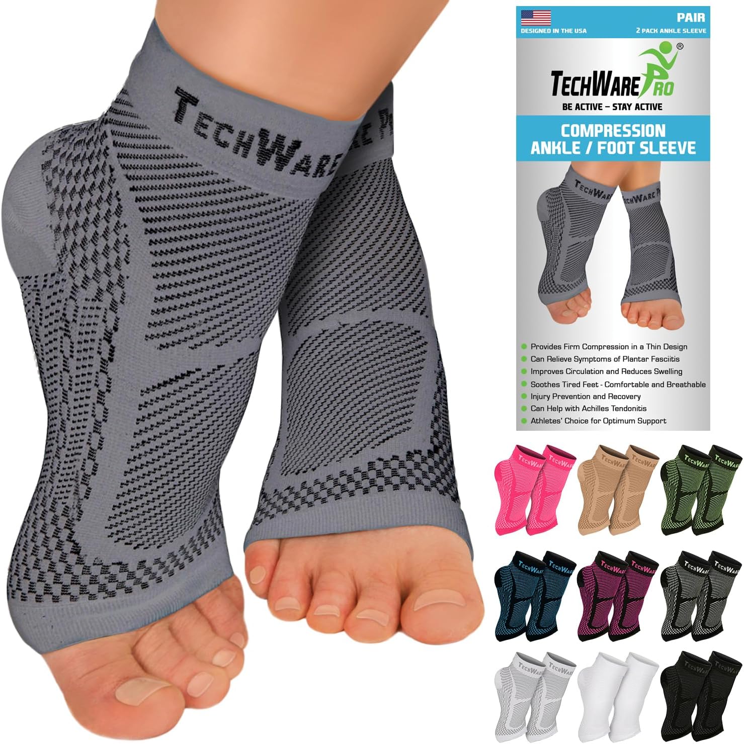 Ankle Brace Compression Sleeve - Plantar Fasciitis Sock. Relieves Achilles Tendonitis. Foot Arch Support Reduces Joint Pain, Swelling & Heel Spur Pain. Injury Recovery Braces for Sports